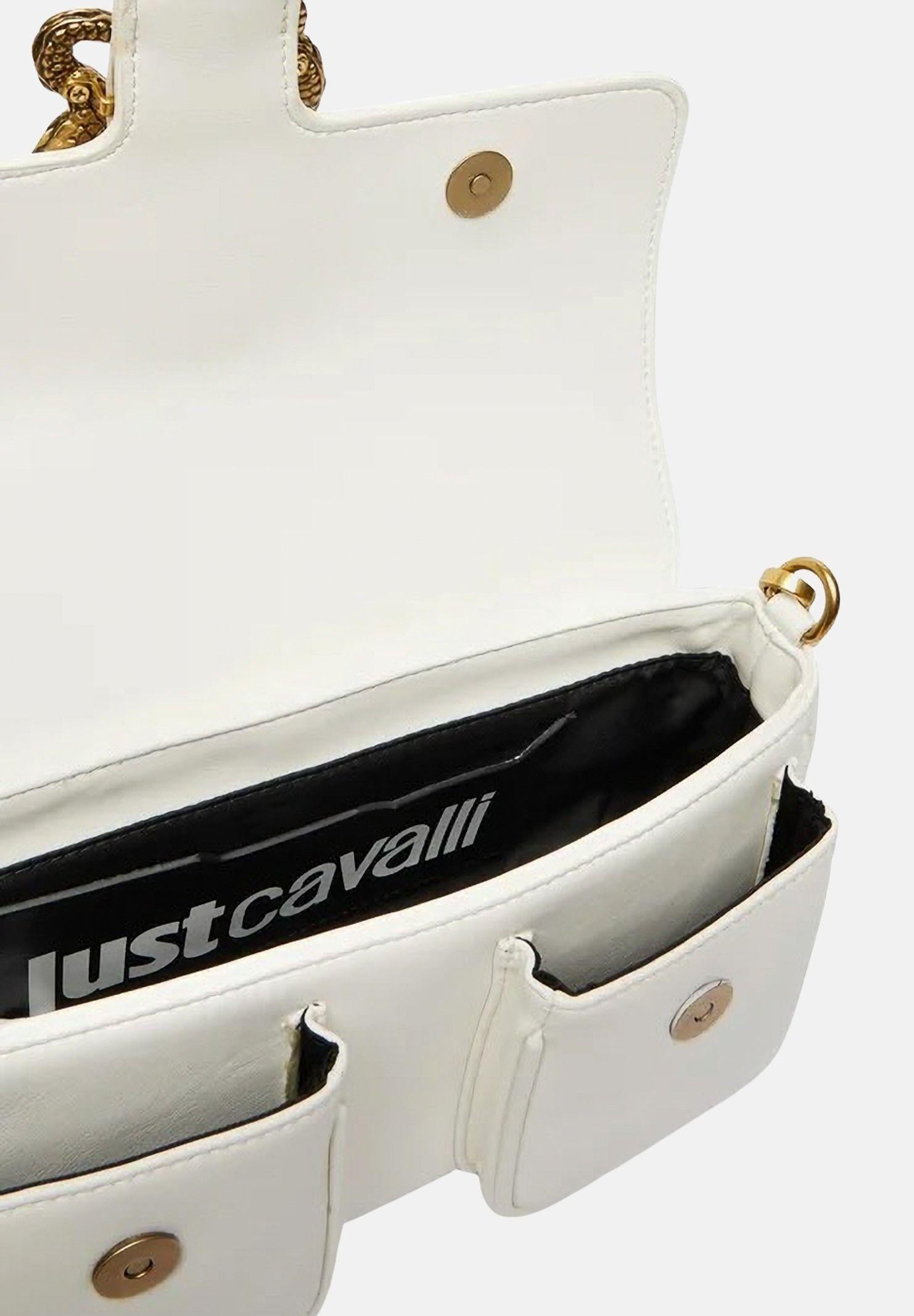 JUST CAVALLI Borsa a spalla bianca da donna con fibbia logo 80RA4BA2ZSA89 003 JUST CAVALLI