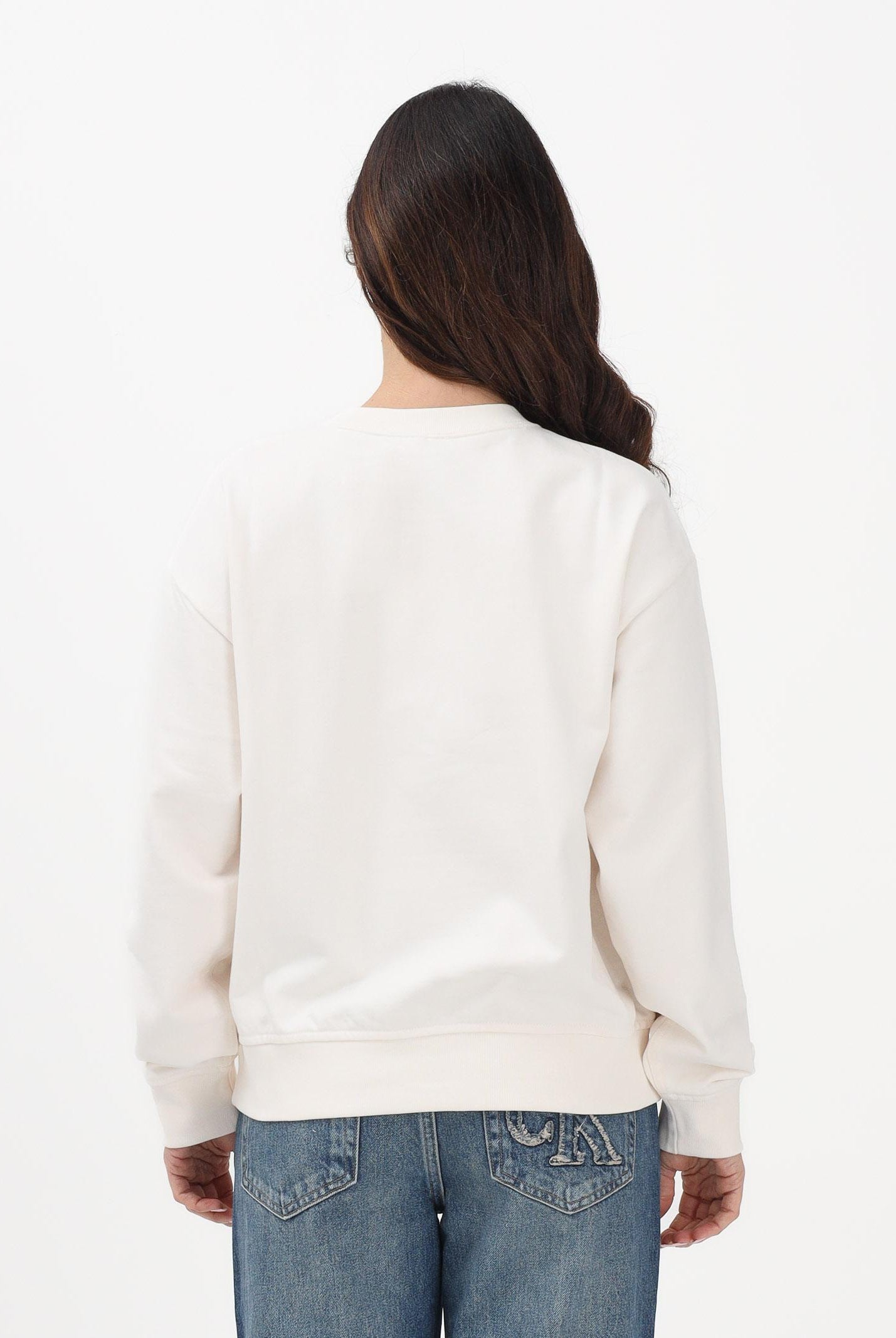 CALVIN KLEIN JEANS Felpa girocollo panna da donna con logo LV047E828GYBH . CALVIN KLEIN JEANS