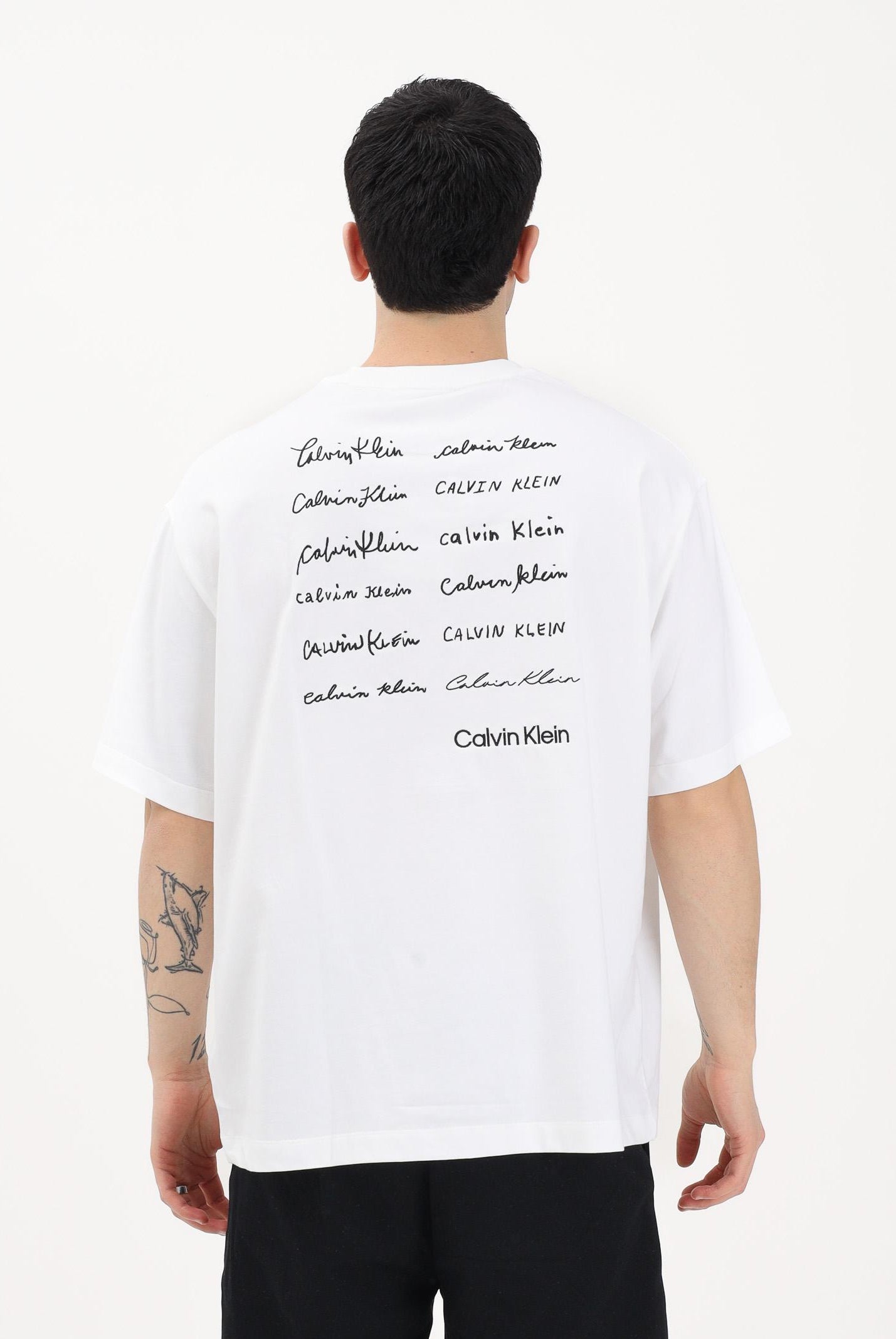 CALVIN KLEIN JEANS T-shirt a manica corta bianca da uomo con logo frontale e stampa sul retro LV04RE828G YAF CALVIN KLEIN JEANS