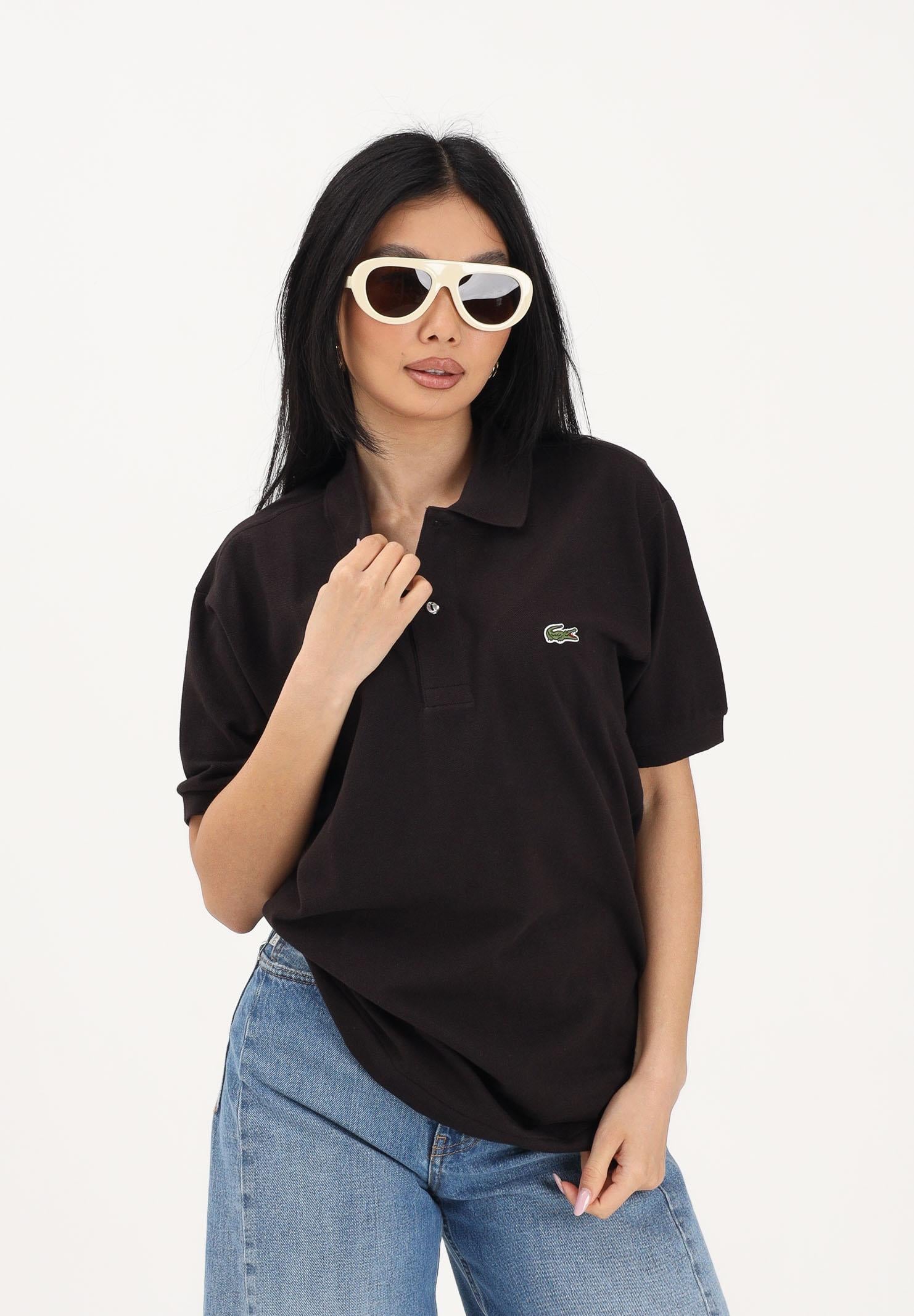 LACOSTE Polo marrone per uomo e donna con patch logo coccodrilo 1212 3LA LACOSTE