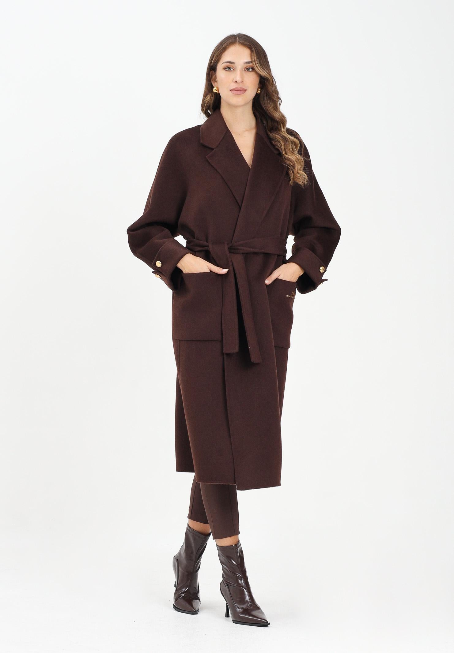 ELISABETTA FRANCHI Cappotto a vestaglia in panno marrone da donna CP68D56E2 EA3 ELISABETTA FRANCHI