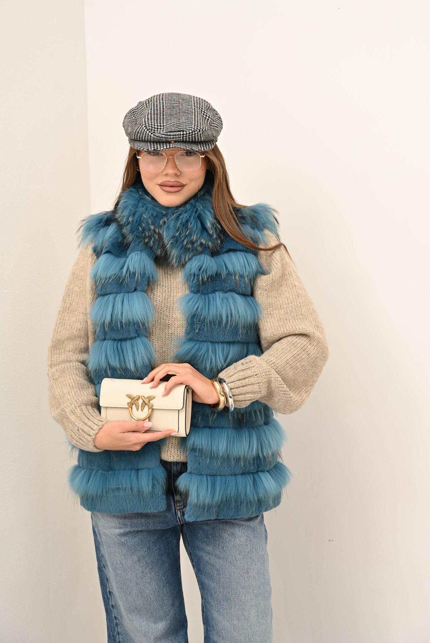 MEHRAN Pelliccia smanicata azzurro petrolio da donna 25160BLU BLU MEHRAN