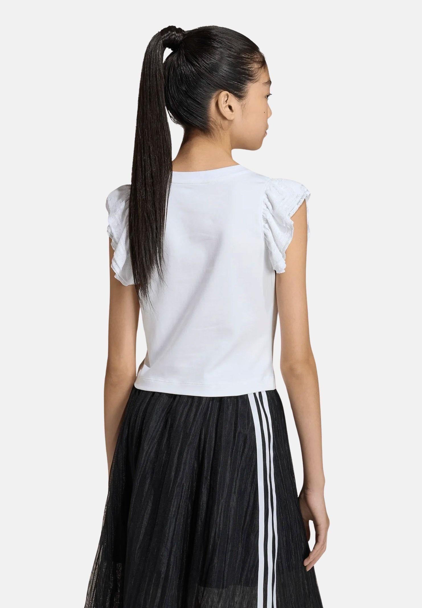ADIDAS ORIGINALS T-shirt a manica corta SLIM LACE bianca da bambina KC6771 . ADIDAS ORIGINALS