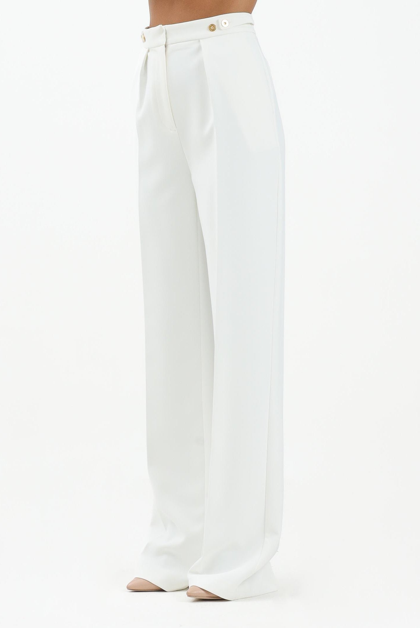 ELISABETTA FRANCHI Pantalone elegante avorio da donna con accessorio gioiello PA09956E2 360 ELISABETTA FRANCHI