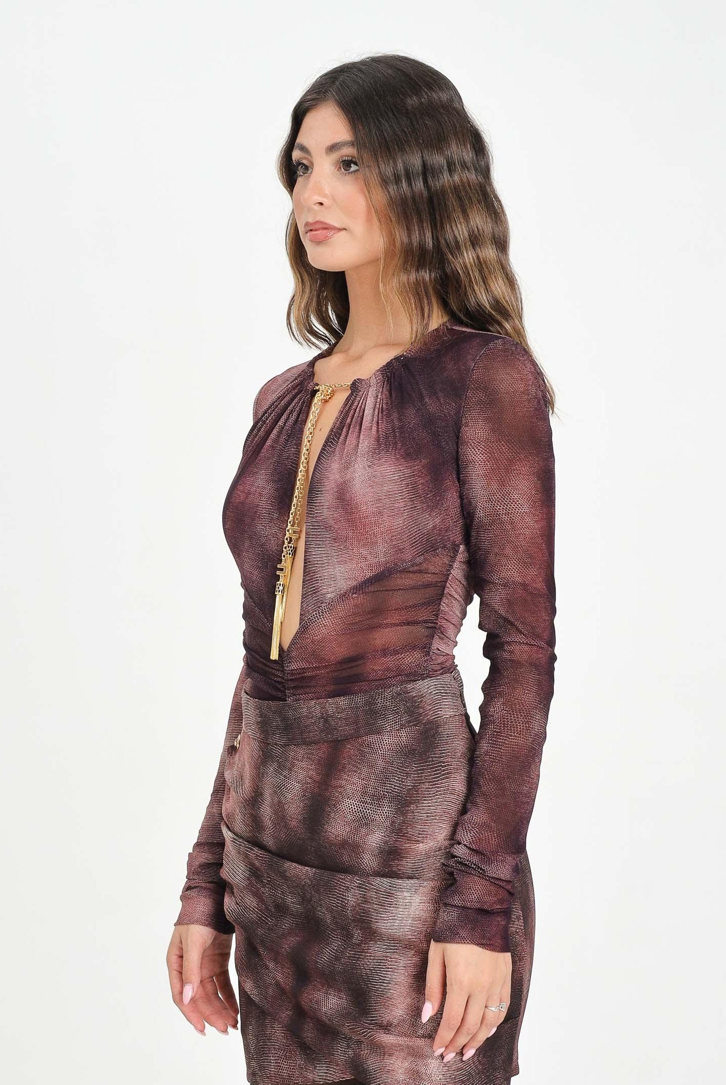 ELISABETTA FRANCHI Body bordeaux da donna realizzato in tessuto semitrasparente effetto pitonato BO02057E2 EA4 ELISABETTA FRANCHI