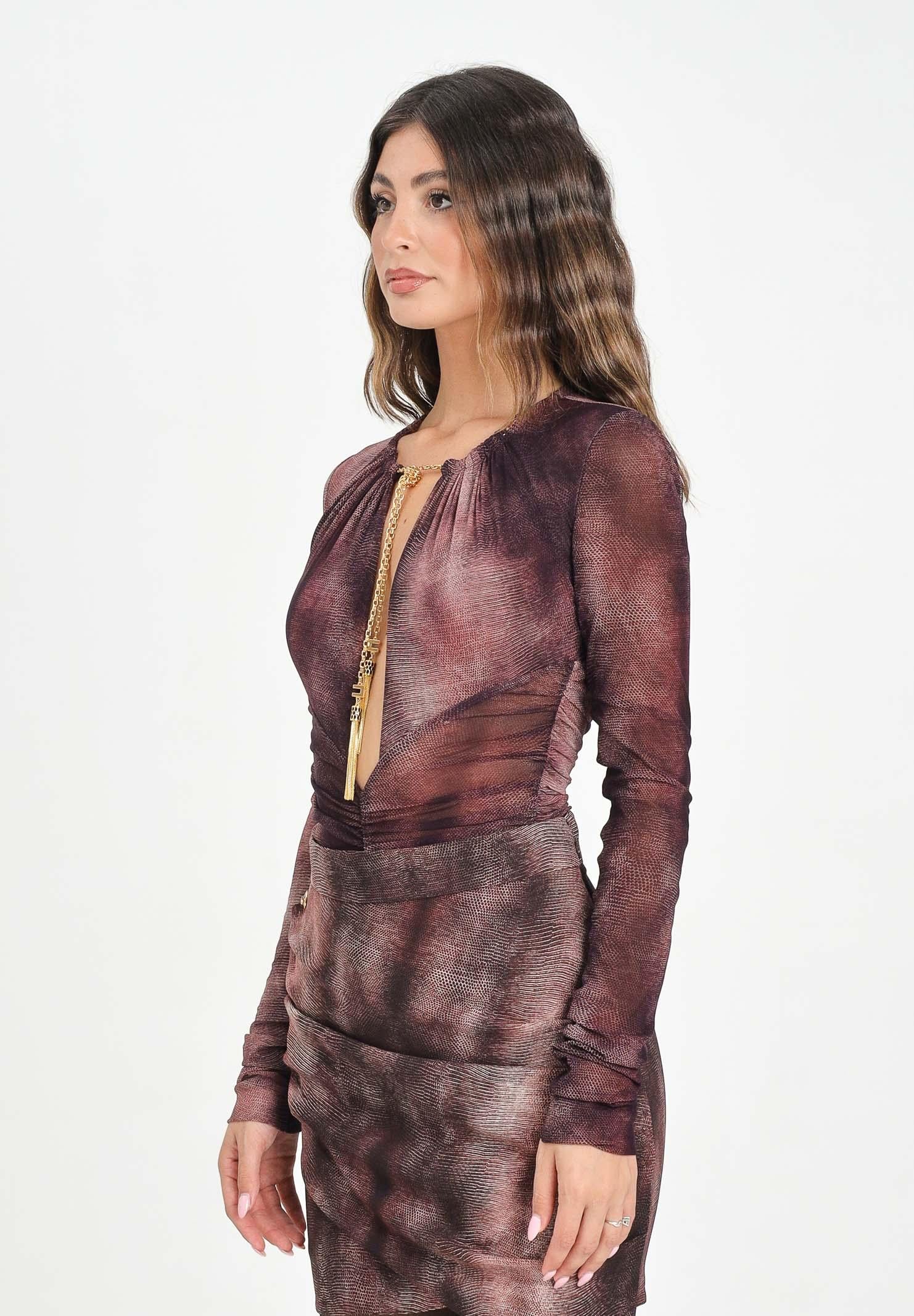 ELISABETTA FRANCHI Body bordeaux da donna realizzato in tessuto semitrasparente effetto pitonato BO02057E2 EA4 ELISABETTA FRANCHI