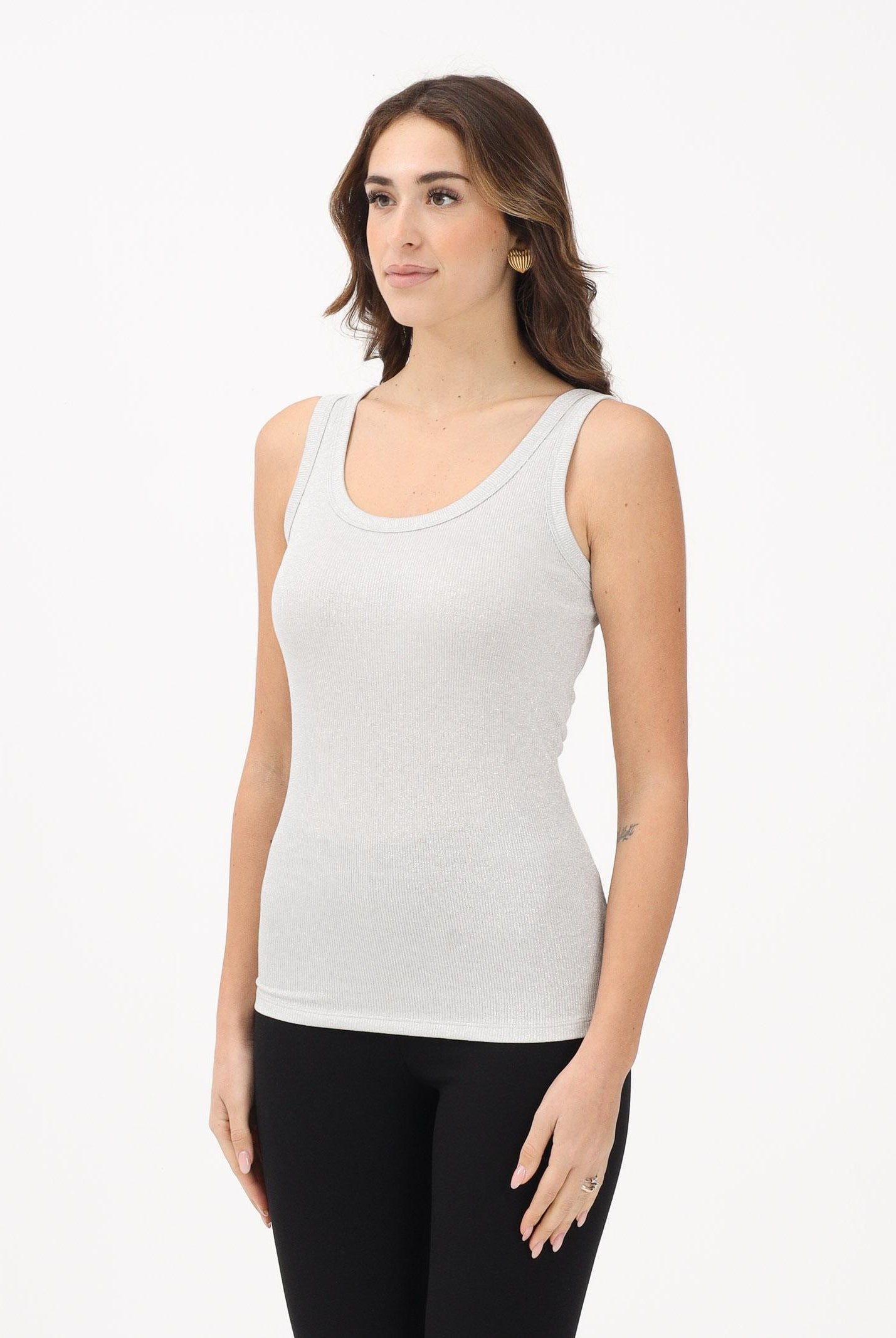 VICOLO Canotta argento da donna realizzata in un tessuto lavorato con filato lamé UF0055 AR VICOLO