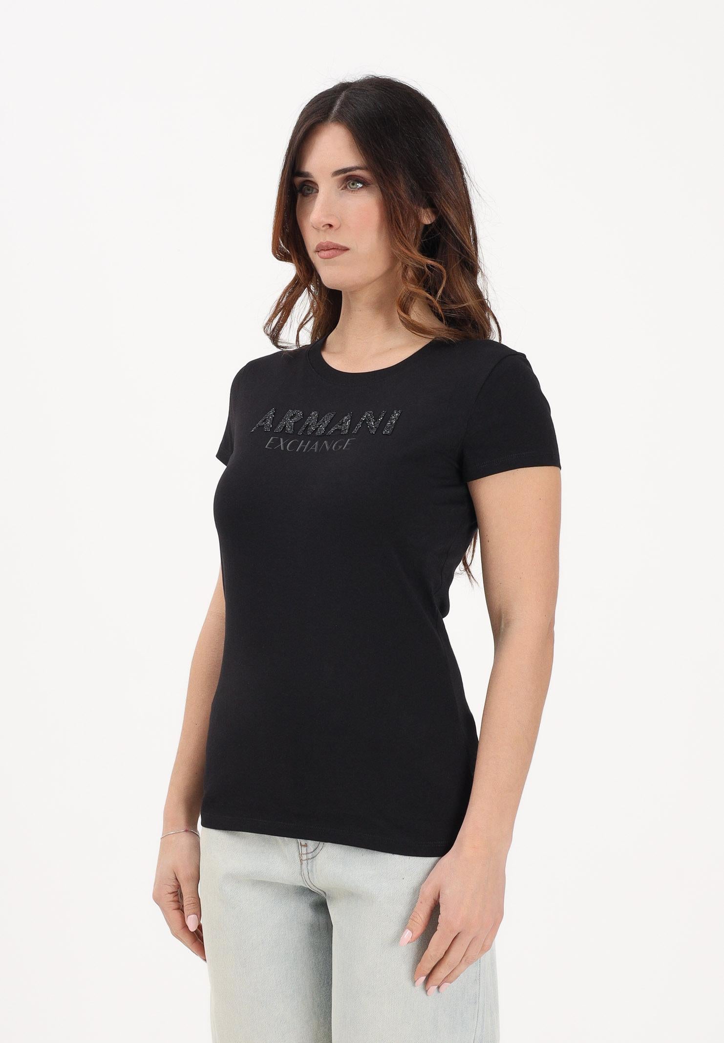 ARMANI EXCHANGE T-shirt a manica corta nera da donna con logo in strass XW002106AF10356 UC001 ARMANI EXCHANGE