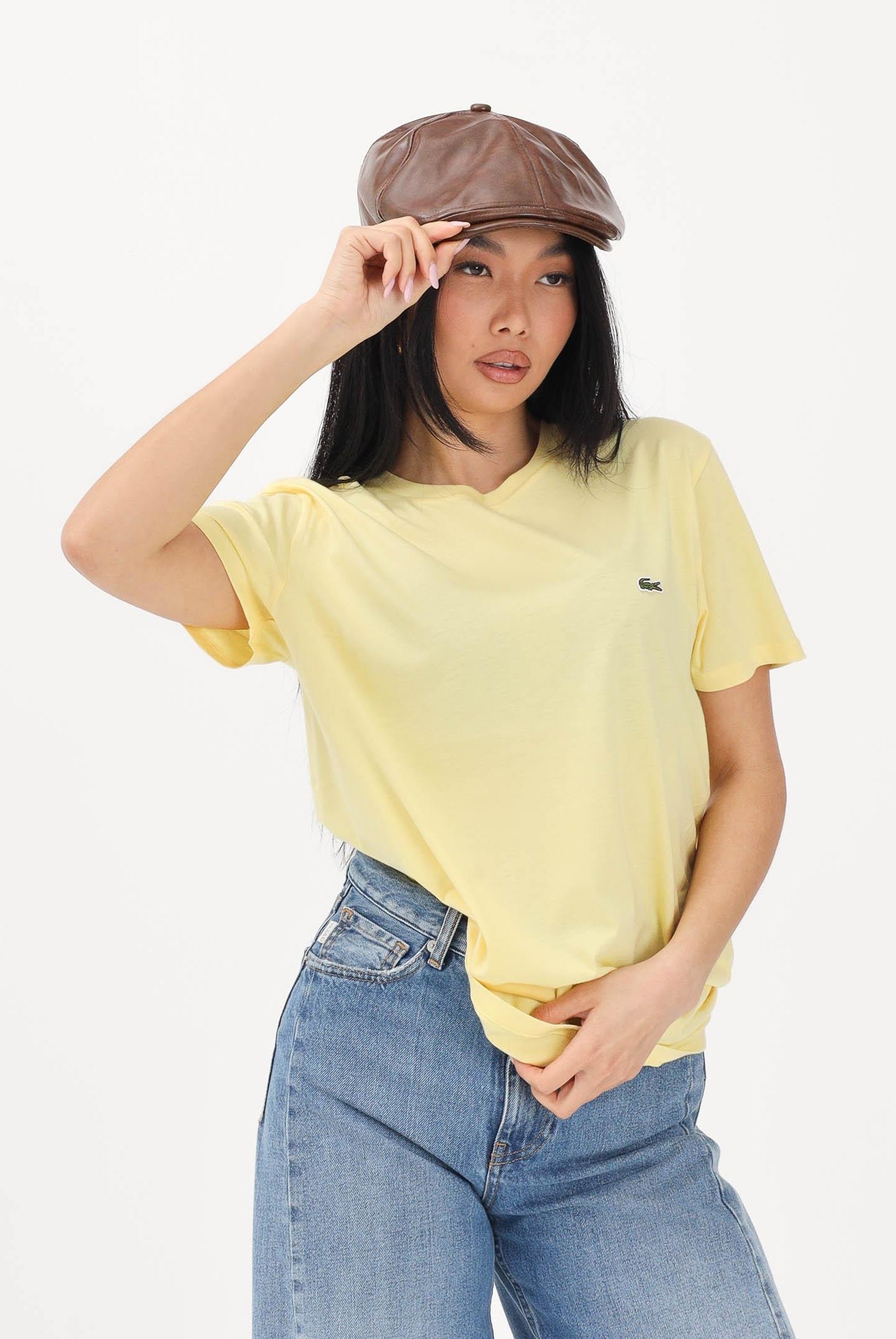 LACOSTE T-shirt a manica corta gialla per uomo e donna con patch logo TH6709 107 LACOSTE