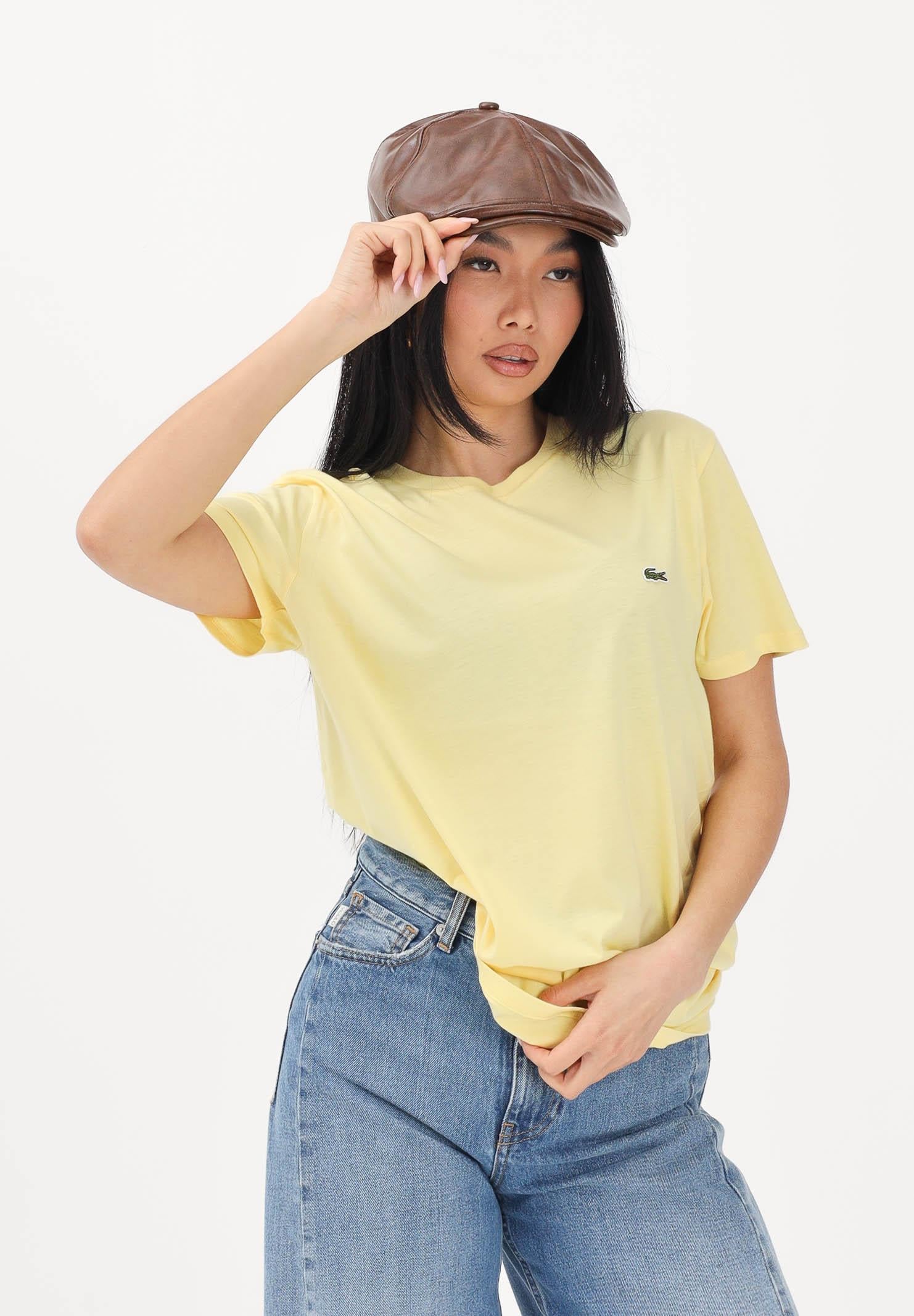 LACOSTE T-shirt a manica corta gialla per uomo e donna con patch logo TH6709 107 LACOSTE