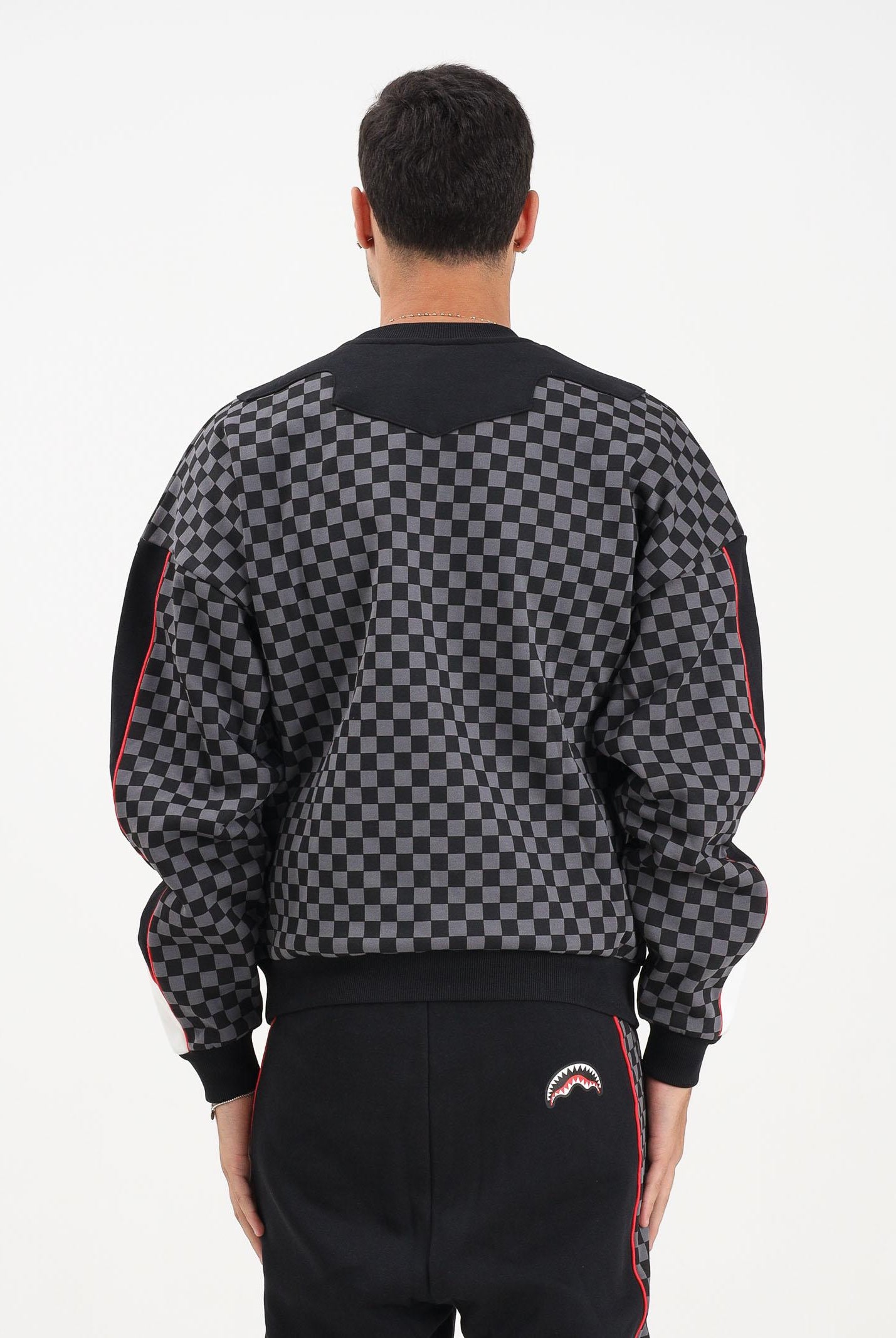 SPRAYGROUND Felpa girocollo Triple Decker Heir to the Throne nera e grigia per uomo e donna SP774GGREY  SPRAYGROUND