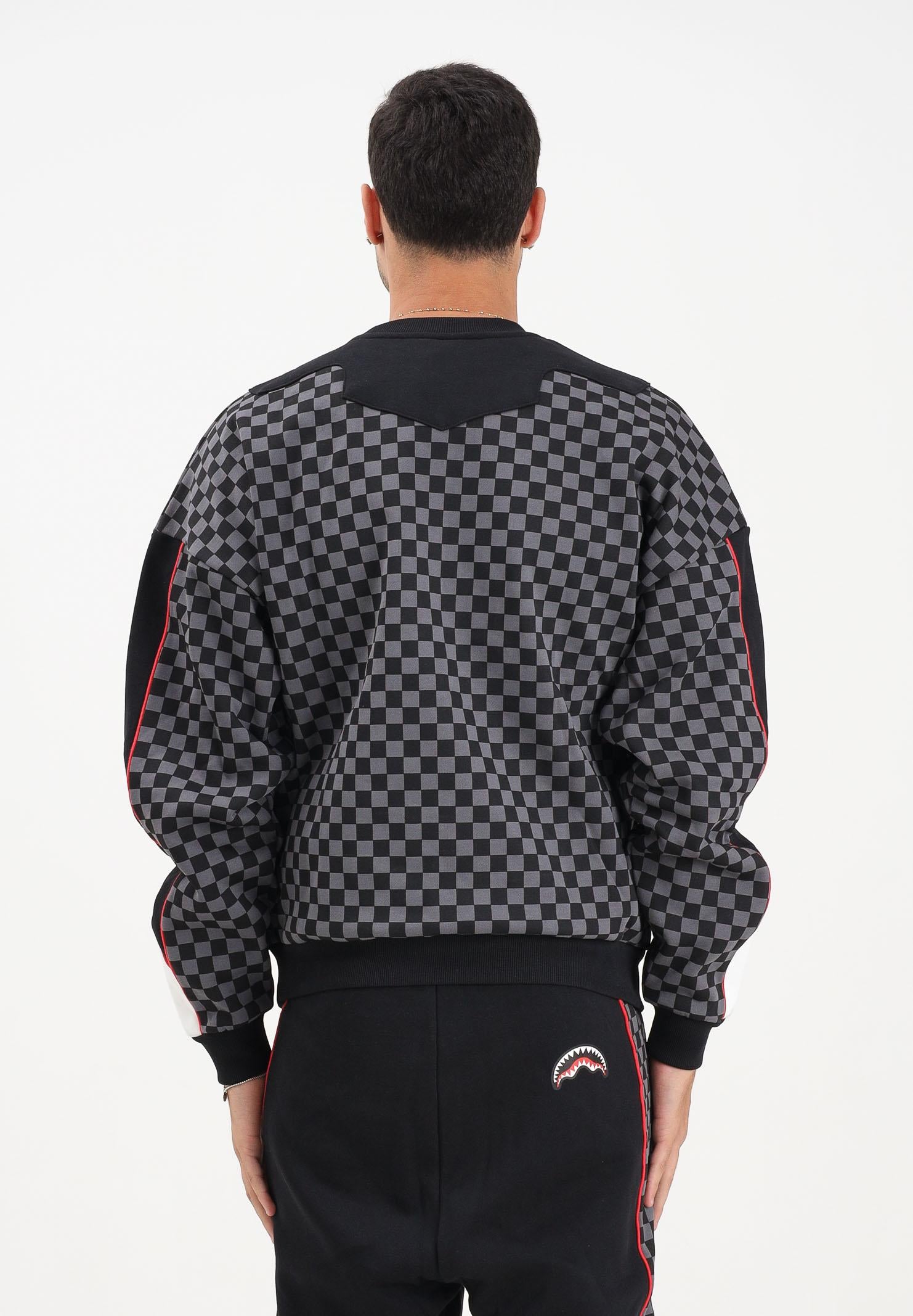 SPRAYGROUND Felpa girocollo Triple Decker Heir to the Throne nera e grigia per uomo e donna SP774GGREY SPRAYGROUND