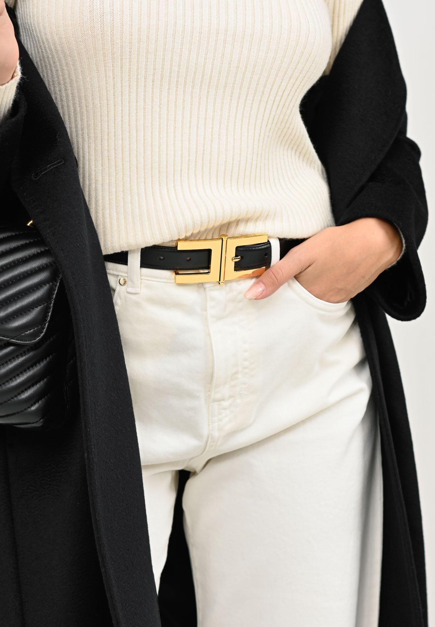 ELISABETTA FRANCHI Cintura a vita alta nera da donna con fibbia logo<BR/> CT57S57E2 110 ELISABETTA FRANCHI