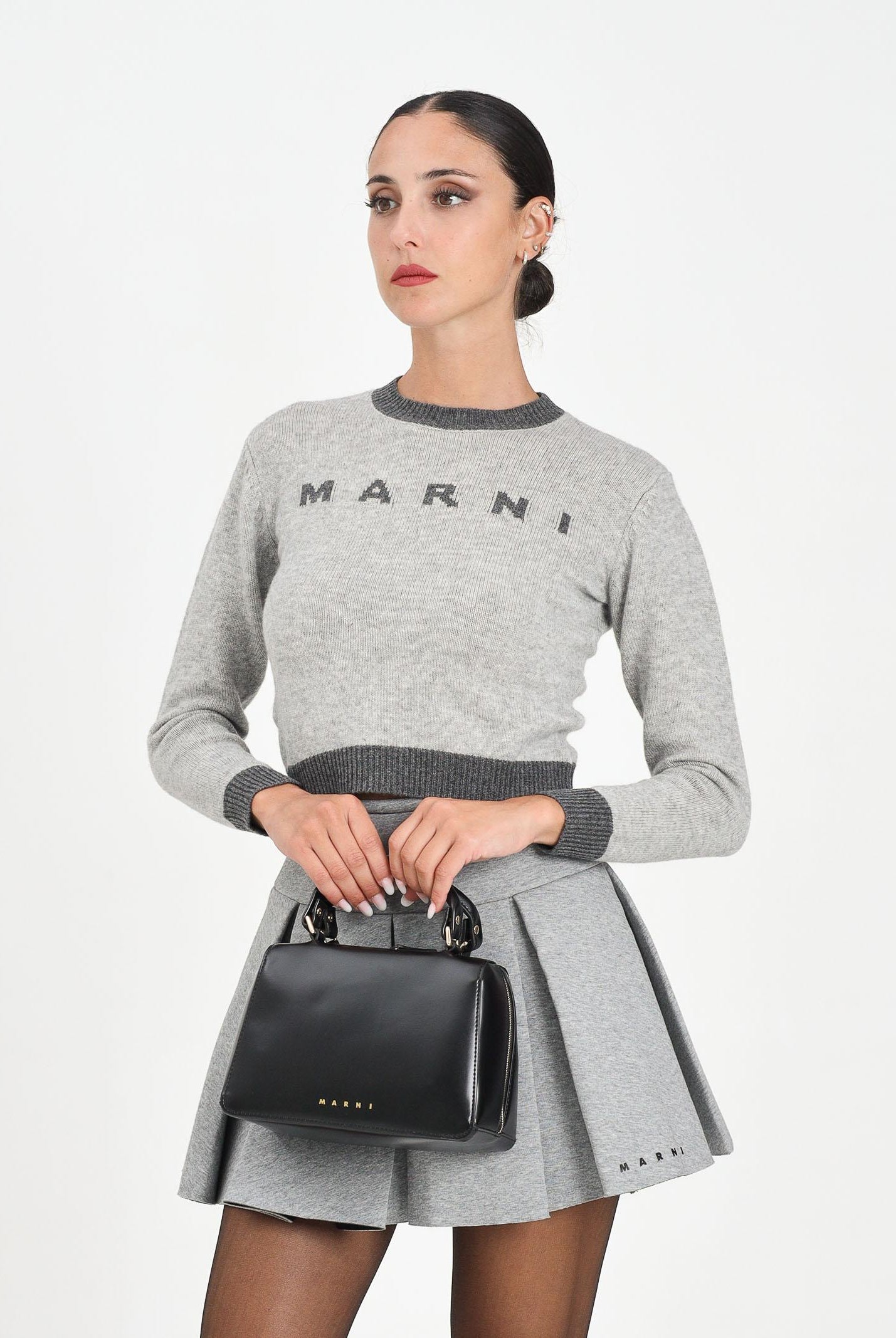 MARNI Maglioncino girocollo grigio per donna e bambina con logo M00993M00ML 0M923 MARNI