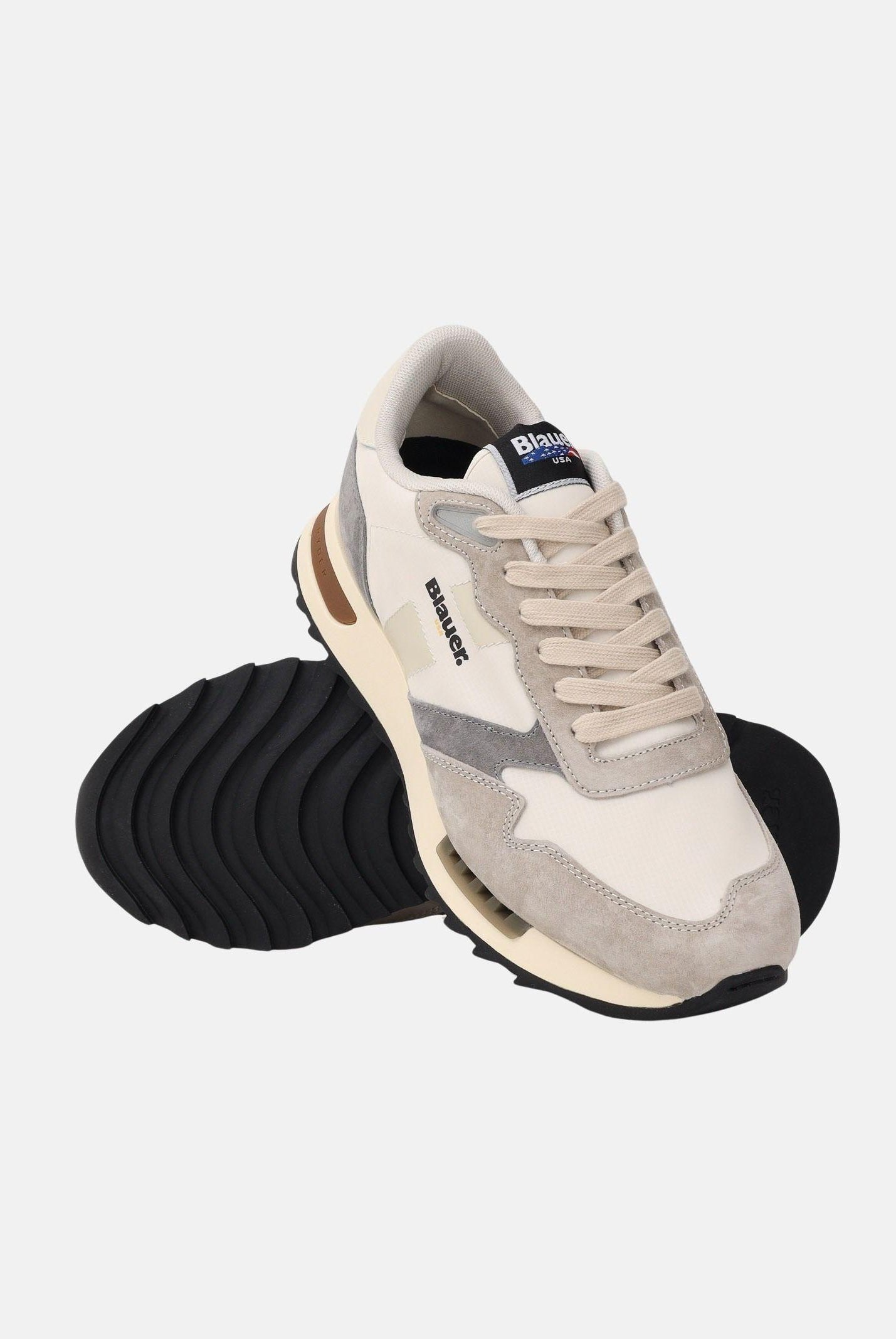 BLAUER Sneakers panna e grigie da uomo con logo S6RYDER01-NYS CRGR BLAUER