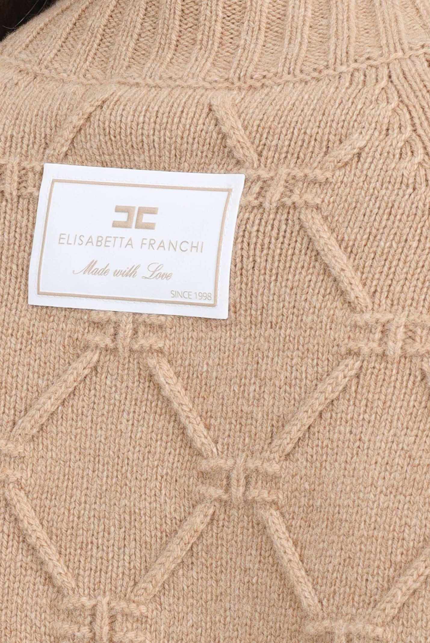 ELISABETTA FRANCHI Maglione a collo alto beige da donna con losanghe jacquard MK55T57E2 EA2 ELISABETTA FRANCHI