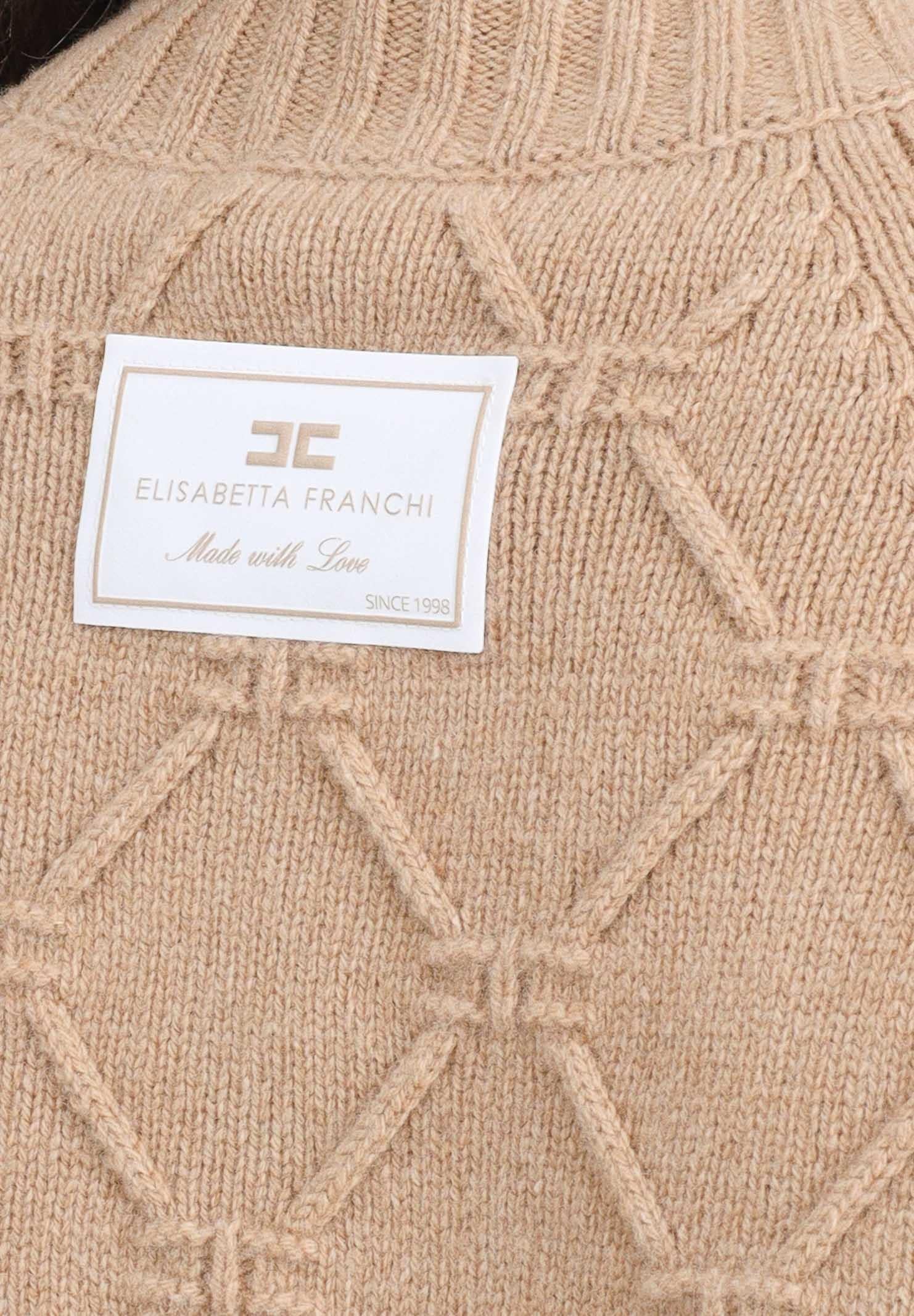 ELISABETTA FRANCHI Maglione a collo alto beige da donna con losanghe jacquard MK55T57E2 EA2 ELISABETTA FRANCHI