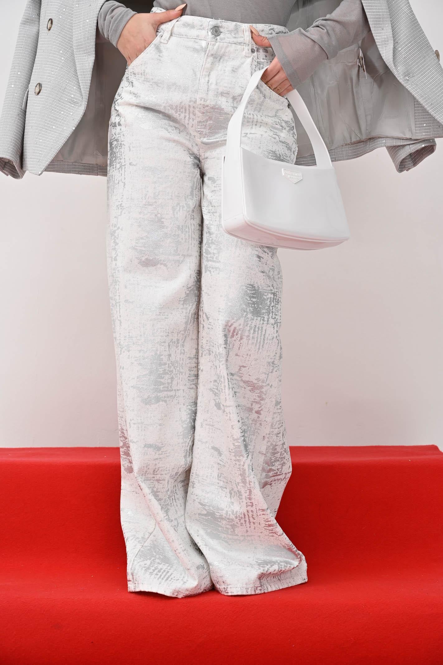VICOLO Jeans a palazzo bianco da donna con dettagli argento DD5128 AAR VICOLO