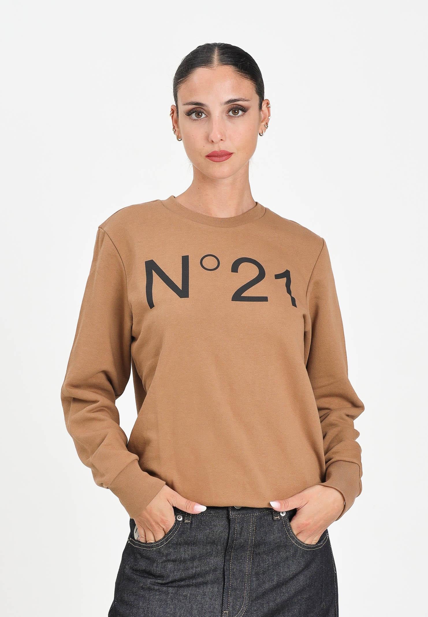 N21 Felpa girocollo cammello per donna, ragazzi e bambini con logo a contrasto N21588N0154 0N720 N21