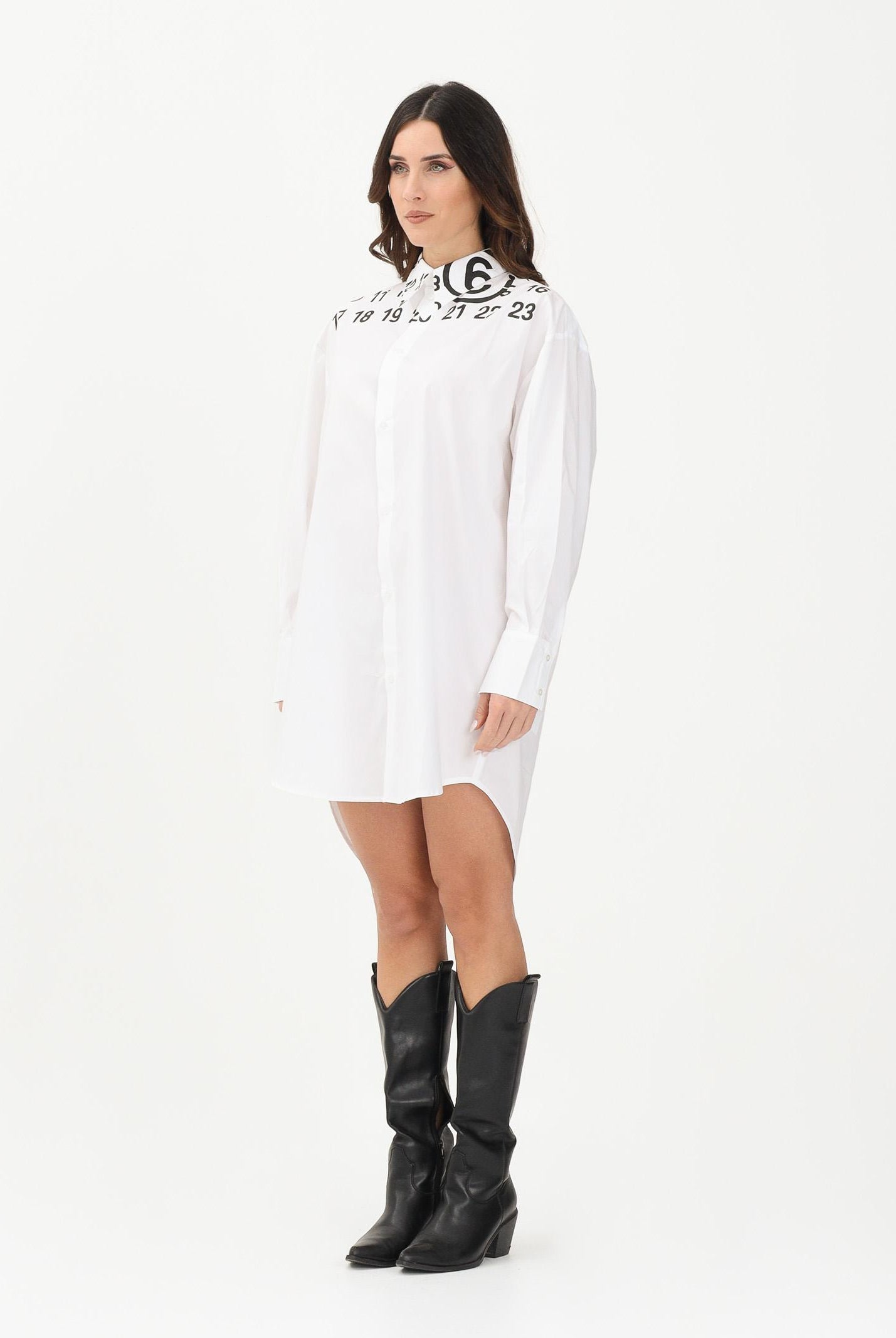MAISON MARGIELA Abito corto bianco per donna, ragazze e bambine con logo e maxi stampa numerica M60943MM014 M6100 MAISON MARGIELA