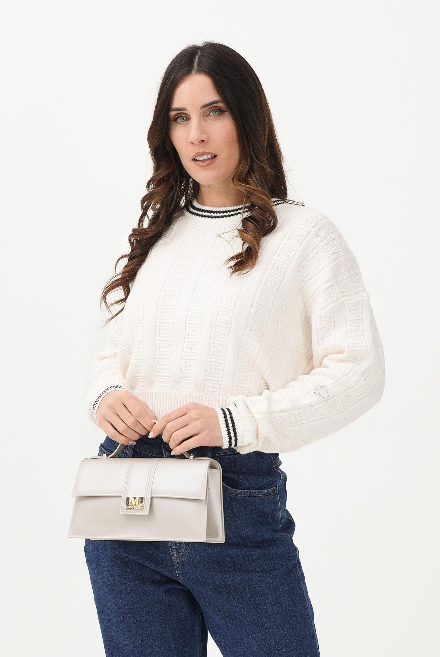 TOMMY JEANS Maglioncino girocollo panna da donna con logo all-over DW0DW22025 YBH TOMMY JEANS