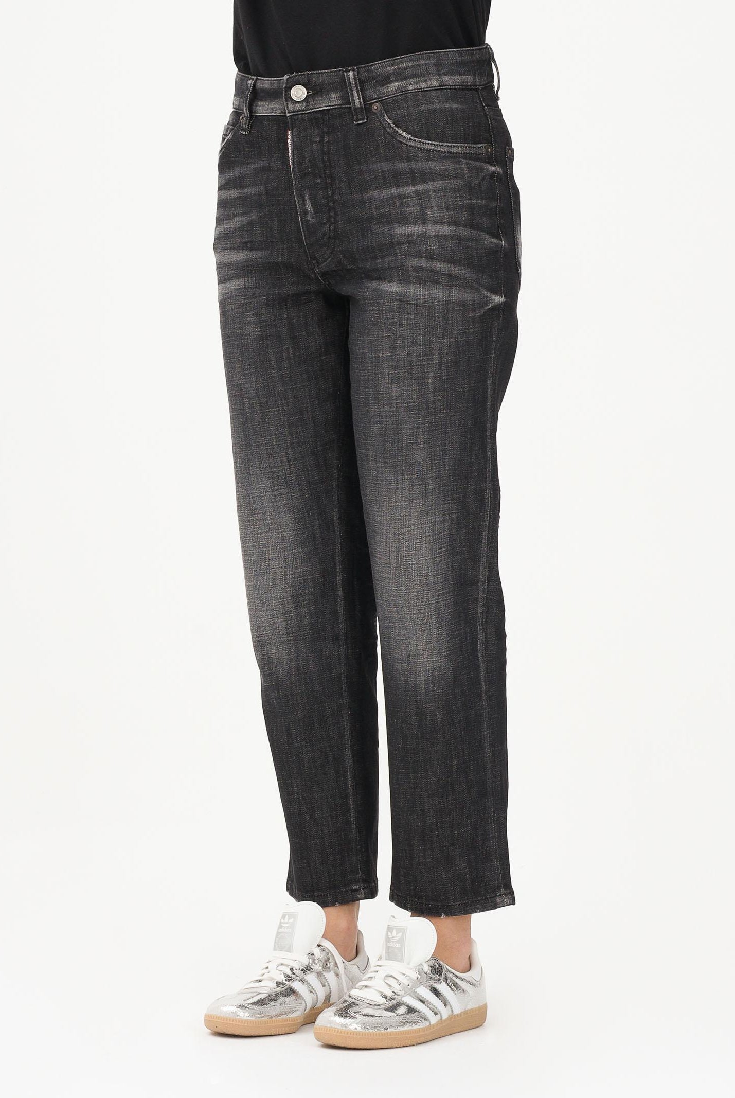 DSQUARED2 Jeans dritti Boss 10 in denim nero per donna, bambino e bambina DQ2241D0ABS DQ02 DSQUARED2
