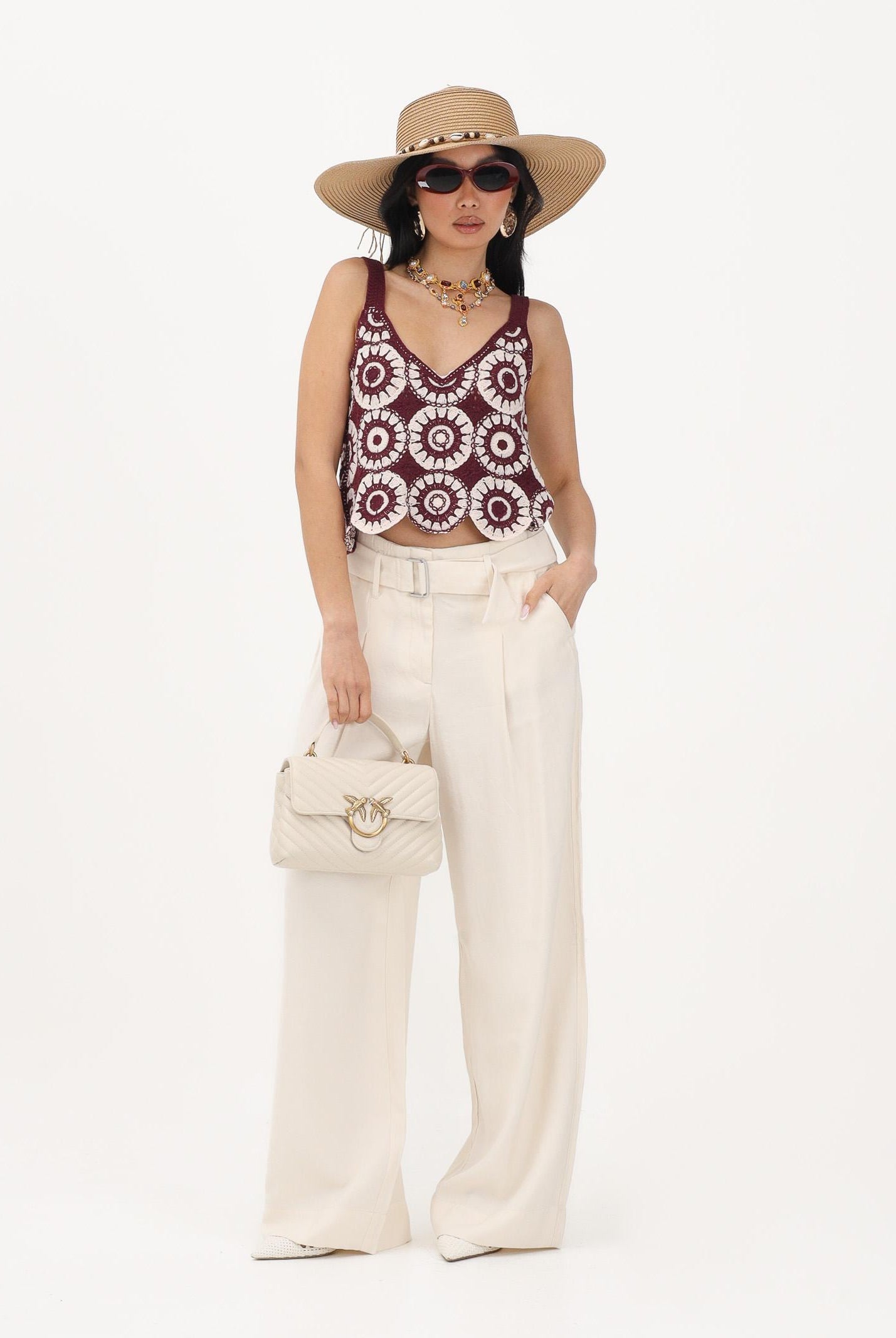 ONLY Pantalone panna da donna con cintura 15367390 CLDA ONLY