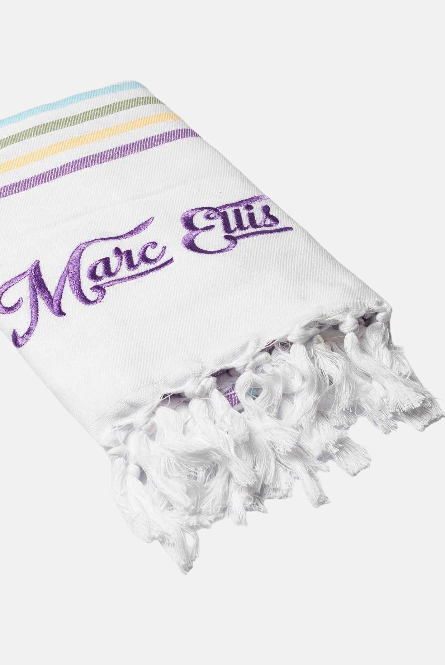 MARC ELLIS Telo mare bianco da donna con frange e logo BEACH-TOWEL 01 MARC ELLIS