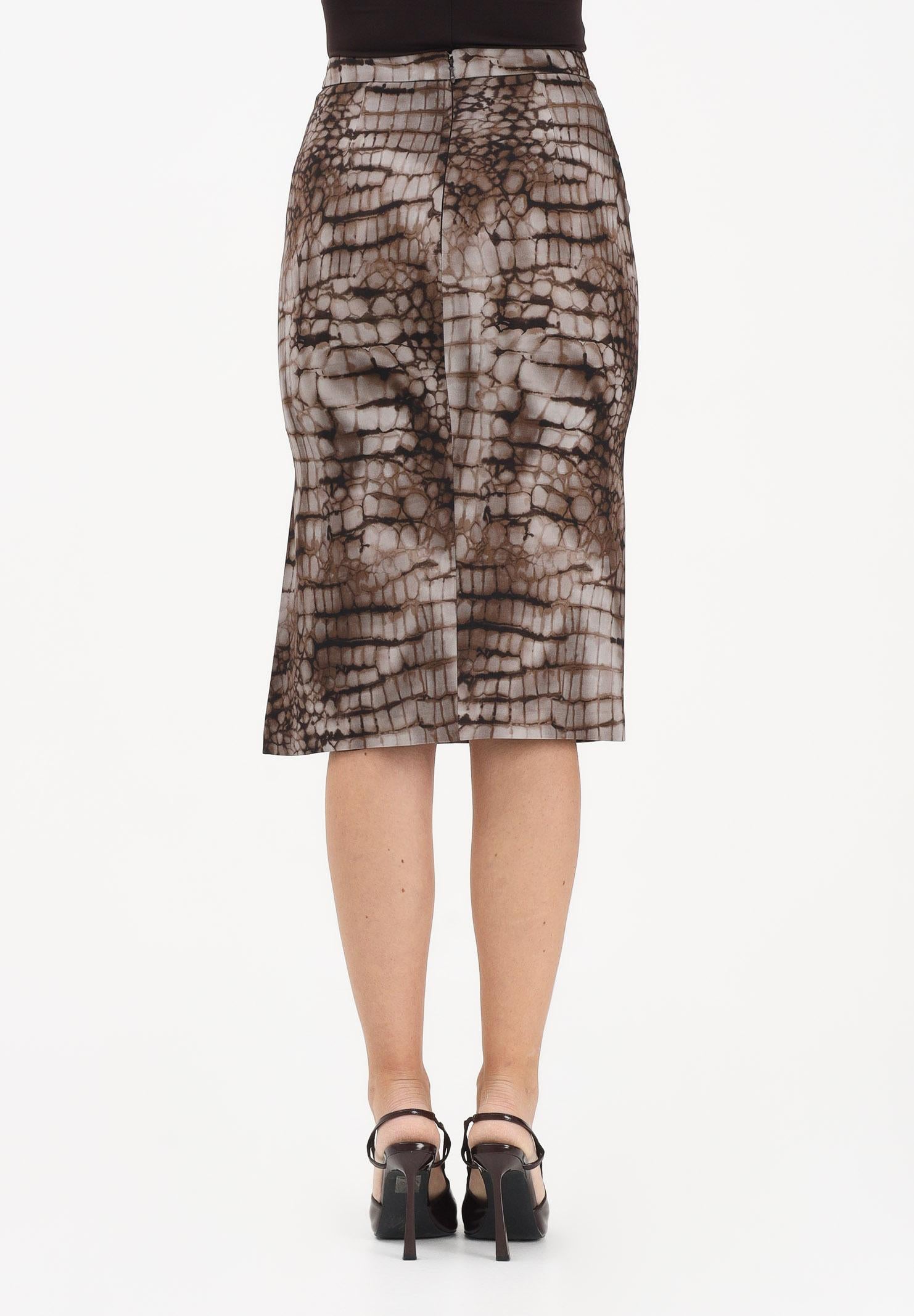 ELISABETTA FRANCHI Gonna midi cacao da donna con stampa alligatore<BR/> GO14961E2 644 ELISABETTA FRANCHI