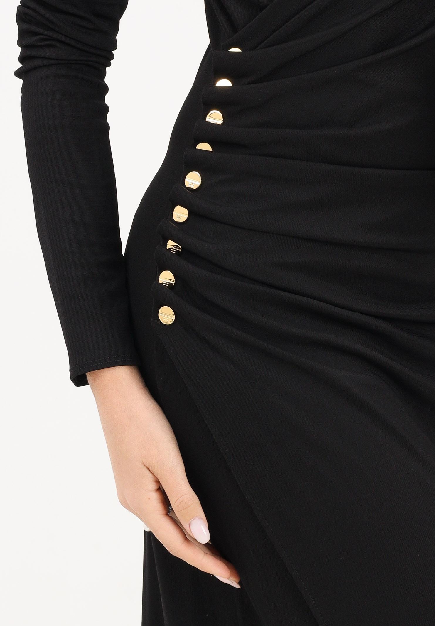 ELISABETTA FRANCHI Abito midi nero da donna con bottoni gioiello<BR/> AB82257E2 110 ELISABETTA FRANCHI