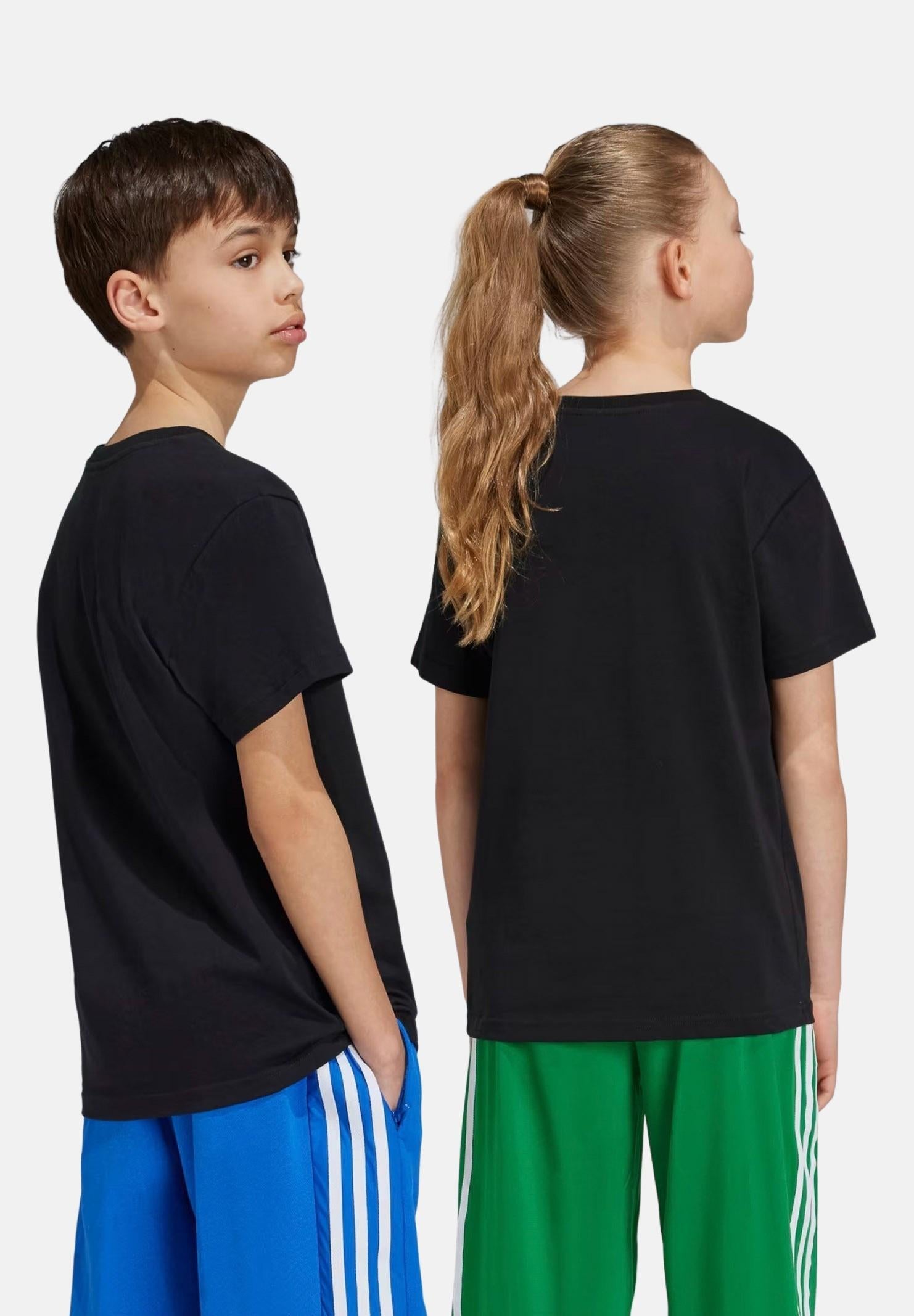 ADIDAS ORIGINALS T-shirt a manica corta TREFOIL nera per bambino e bambina IY7421 . ADIDAS ORIGINALS