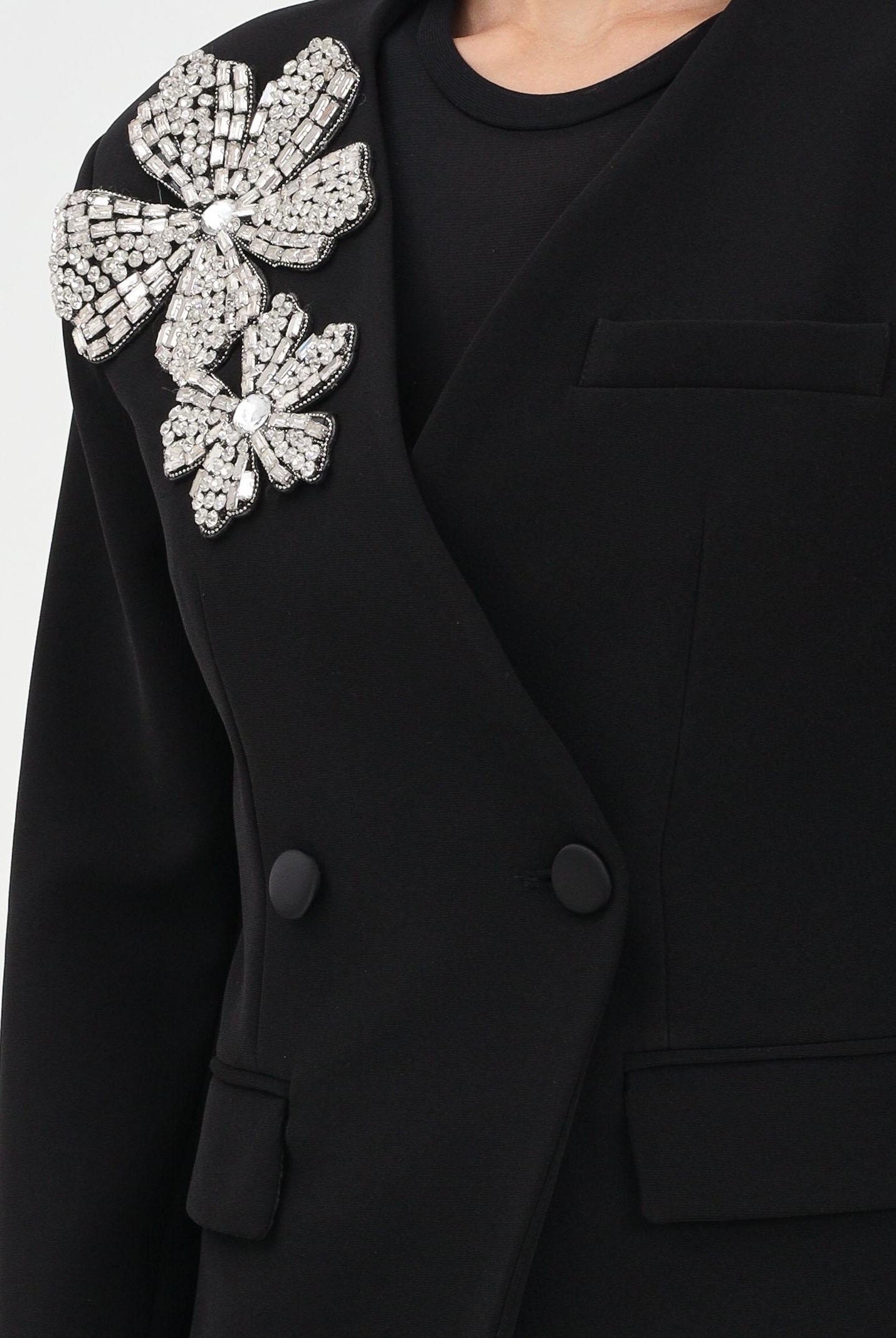 TPN Giacca doppiopetto Arlee nera da donna con applicazione fiore in strass ARLEE402W5 D6 TPN