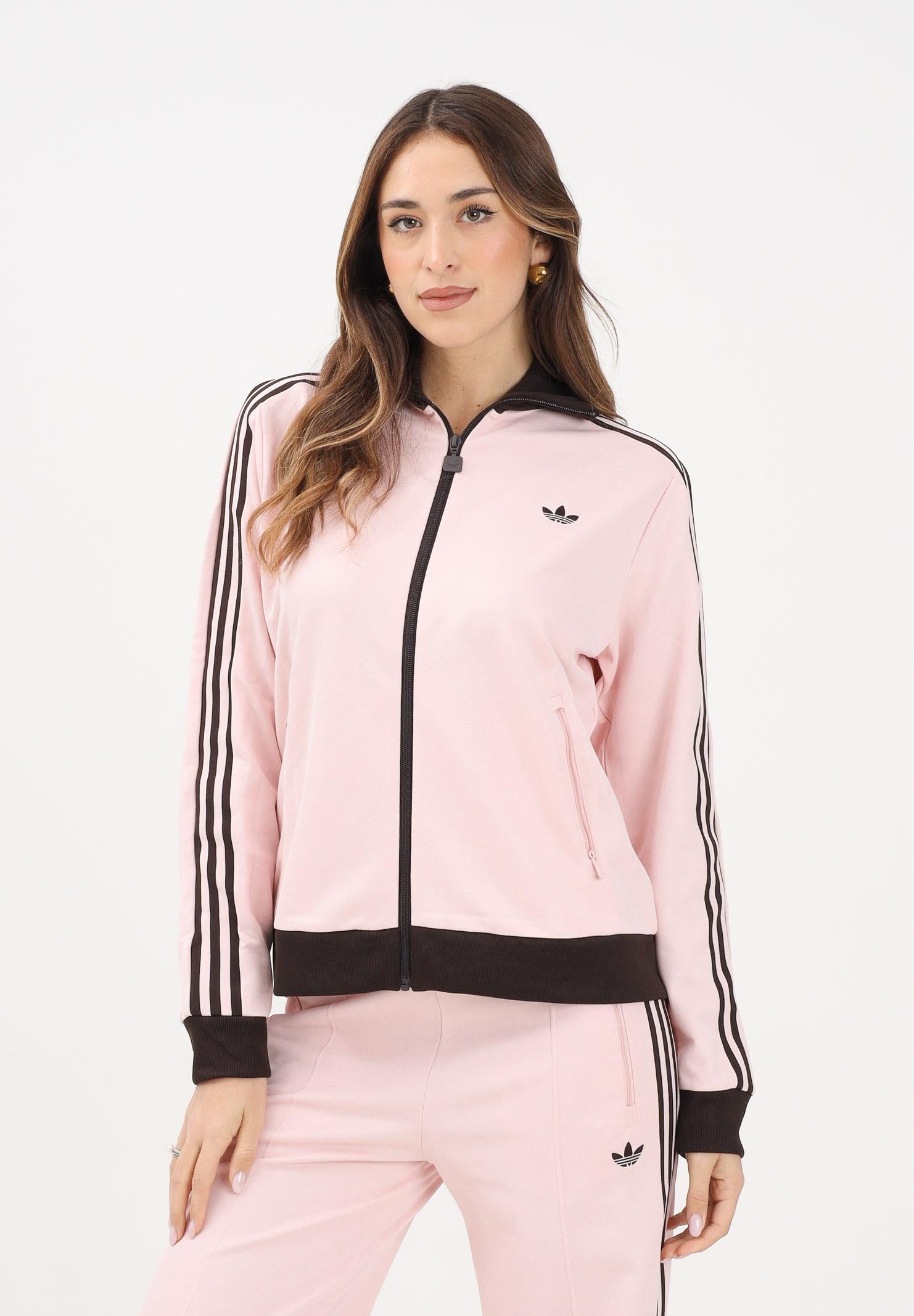 ADIDAS ORIGINALS Felpa con zip Classic TT rosa e marrone da donna KC6854 . ADIDAS ORIGINALS