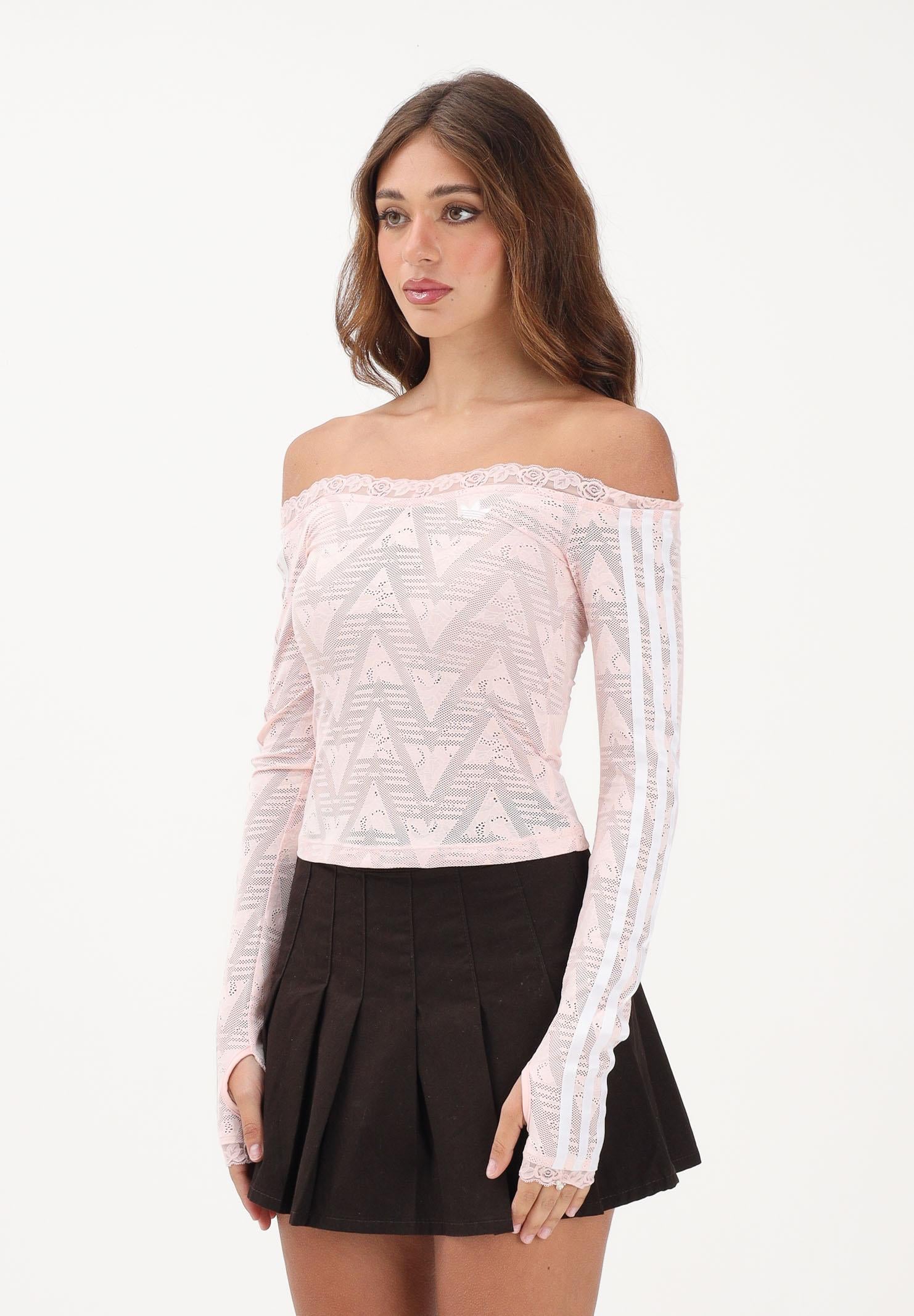 ADIDAS ORIGINALS Top a manica lunga Lace Bardot rosa da donna KE3459 . ADIDAS ORIGINALS