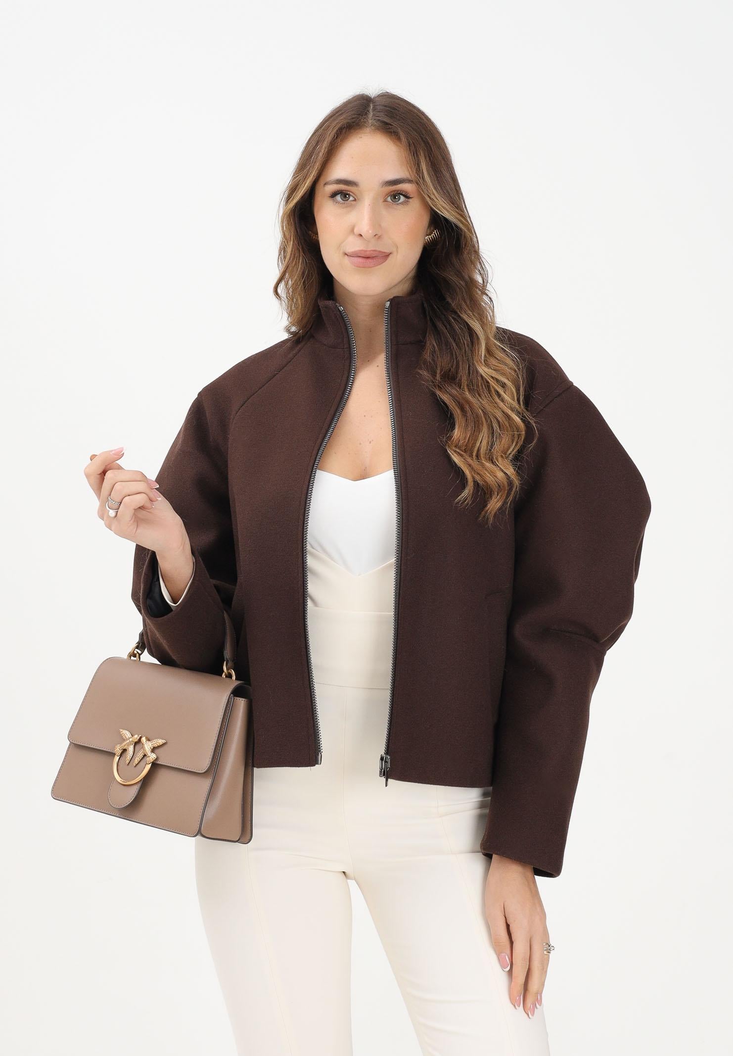 VICOLO Cappotto corto marrone da donna con maniche a sbuffo TF1543 MA VICOLO