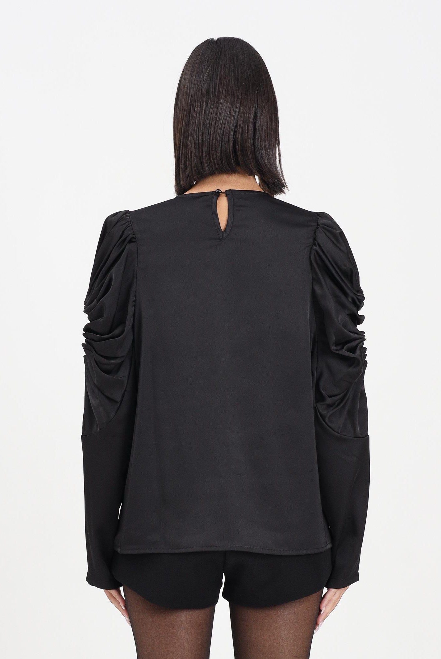 TPN Blusa Wilbur nera da donna in tessuto satinato con cut-out alle maniche WILBUR232W5 D6 TPN