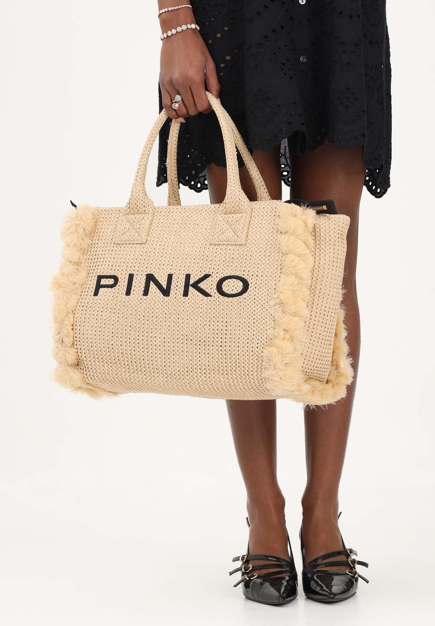 PINKO Borsa a mano in rafia beige da donna con logo 106673A39Y HZ3Q PINKO