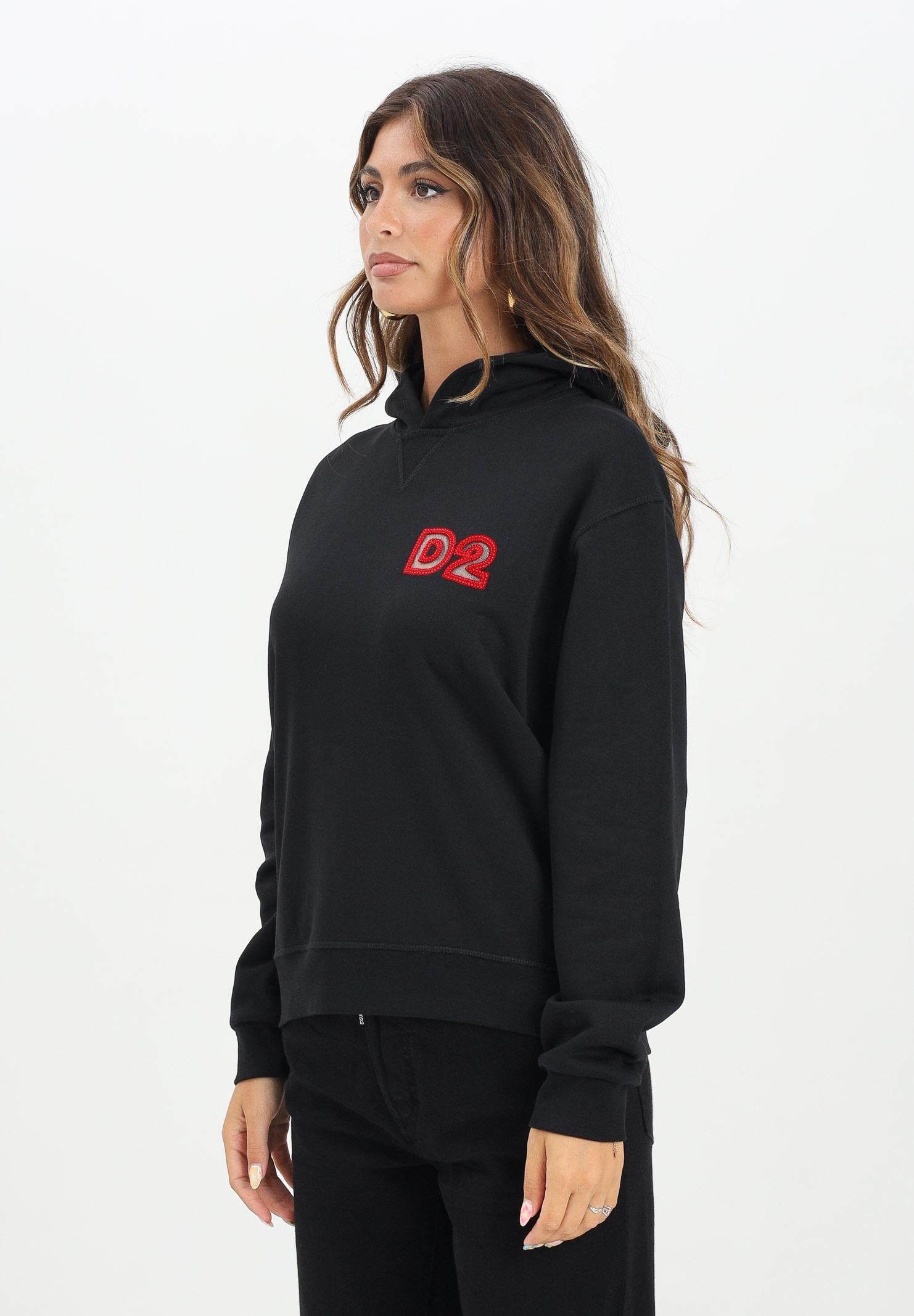 DSQUARED2 Felpa con cappuccio nera per donna, ragazzi e bambini con logo Beads DQ3016D009B DQ900 DSQUARED2