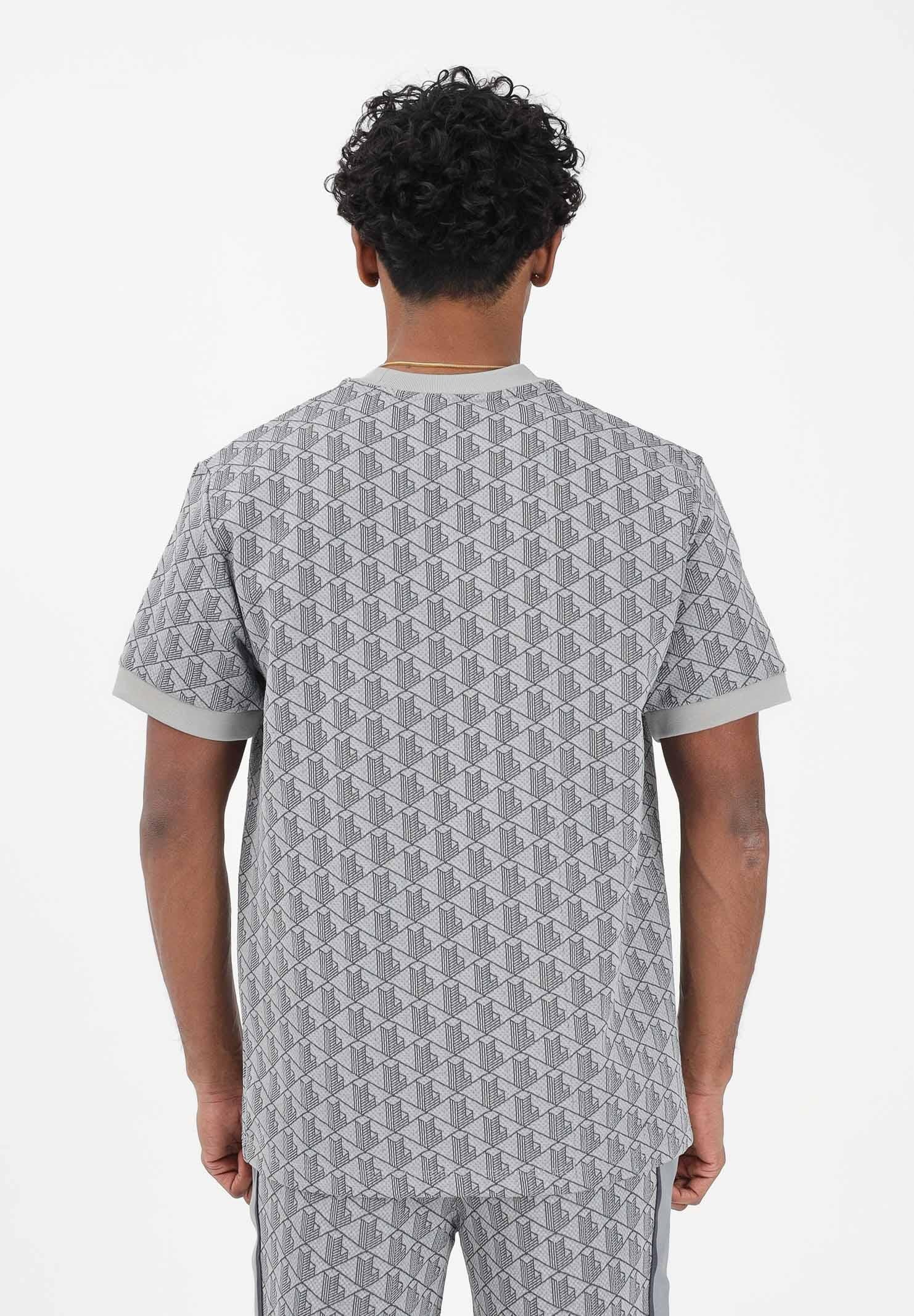 LACOSTE T-shirt a manica corta grigia da uomo con monogramma jacquard TH1197 41I LACOSTE