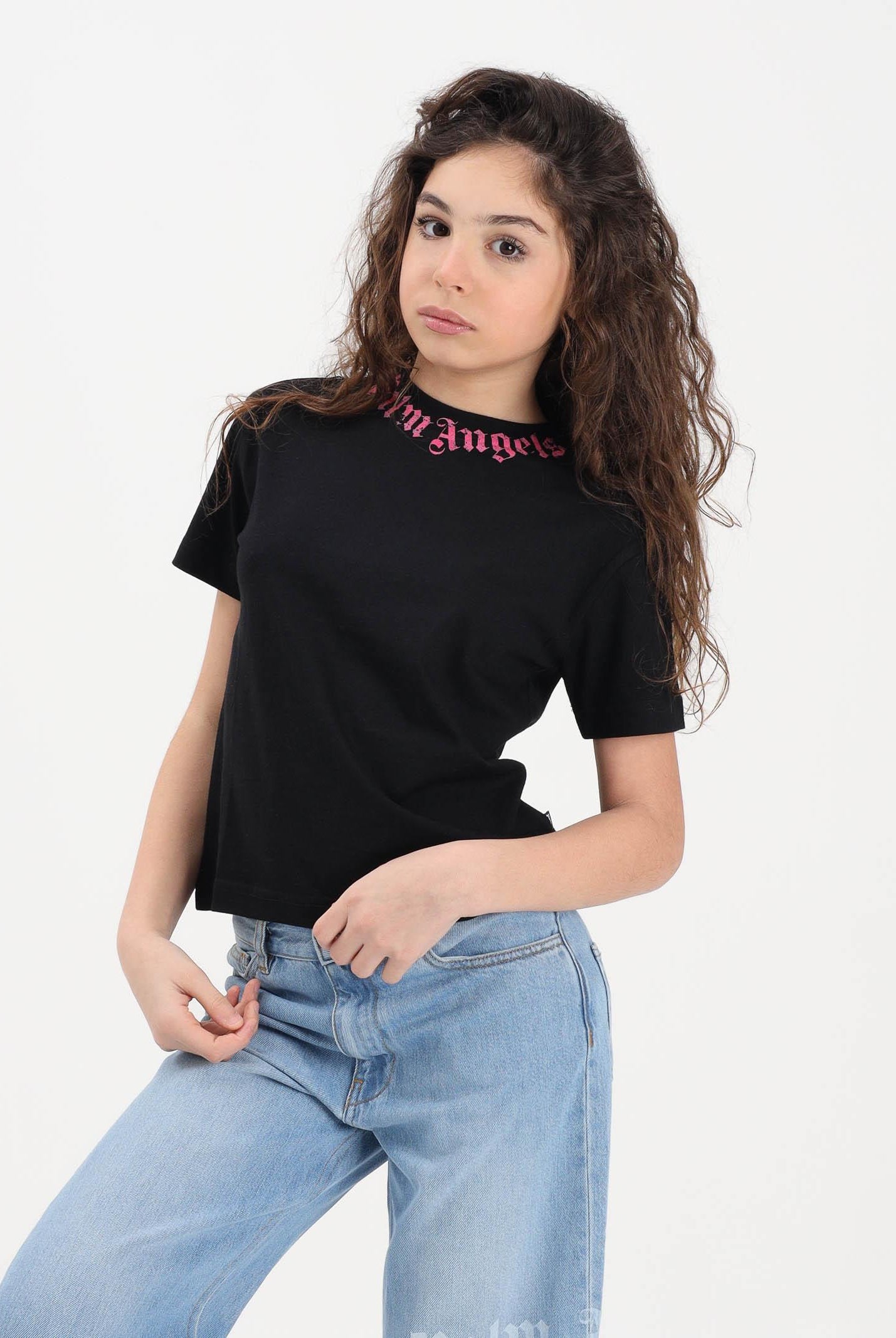 PALM ANGELS T-shirt a manica corta nera per donna, ragazze e bambine con logo PGAA002S26JER005 110 PALM ANGELS