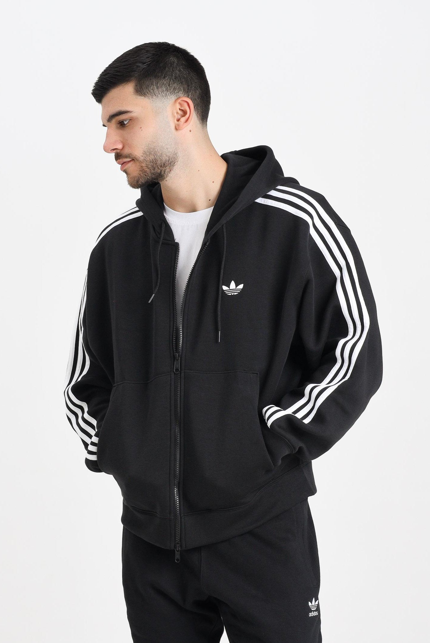ADIDAS ORIGINALS Felpa con zip Adicolor Spacer Oversized nera da uomo JX1507 . ADIDAS ORIGINALS