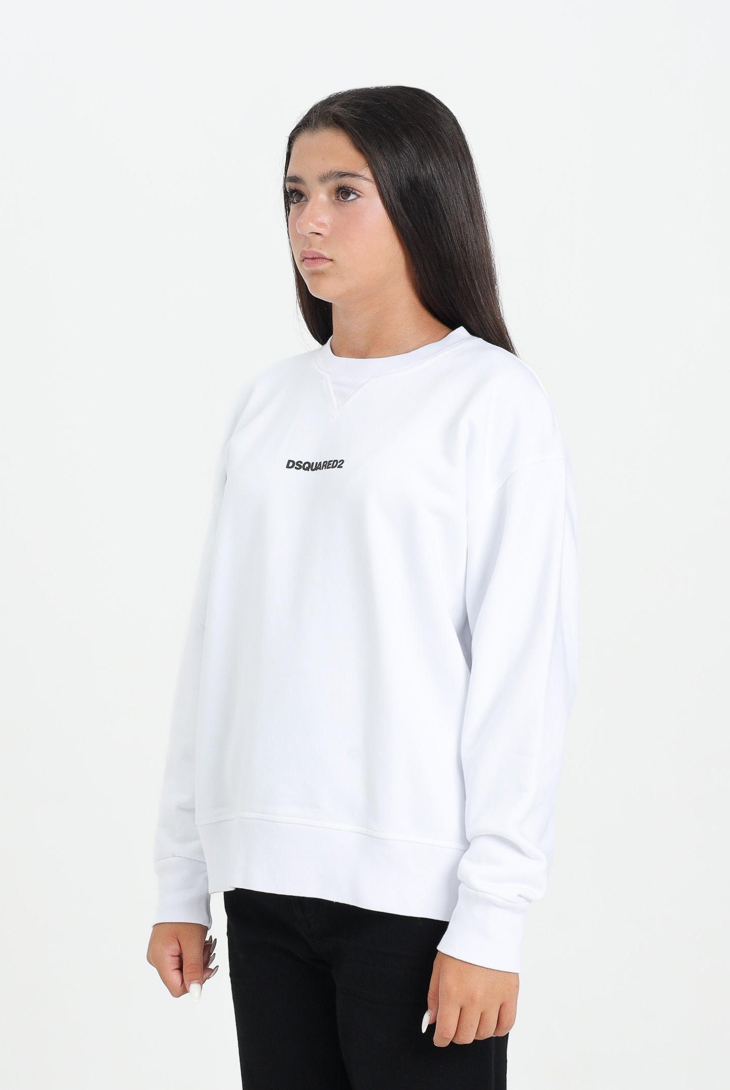 DSQUARED2 Felpa girocollo bianca per donna, ragazzi e bambini con stampa logo DQ2739D0094 DQ100 DSQUARED2