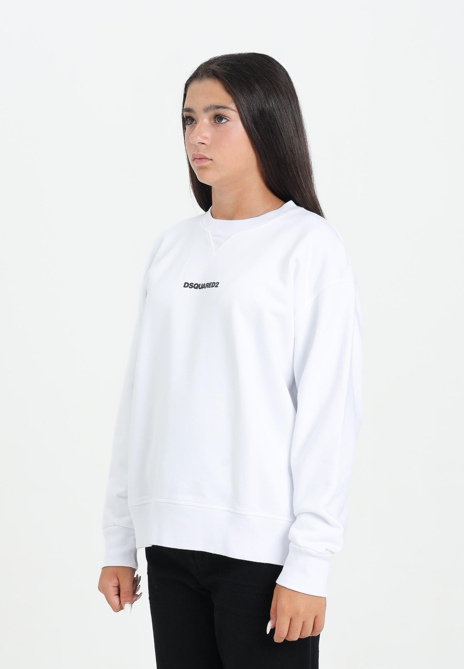 DSQUARED2 Felpa girocollo bianca per donna, ragazzi e bambini con stampa logo DQ2739D0094 DQ100 DSQUARED2