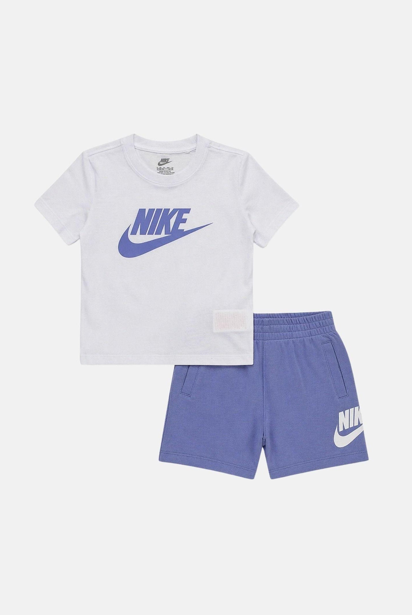 NIKE Completino CLUB TEE bianco e lilla da neonato con stampa logo 66L596 P3F NIKE