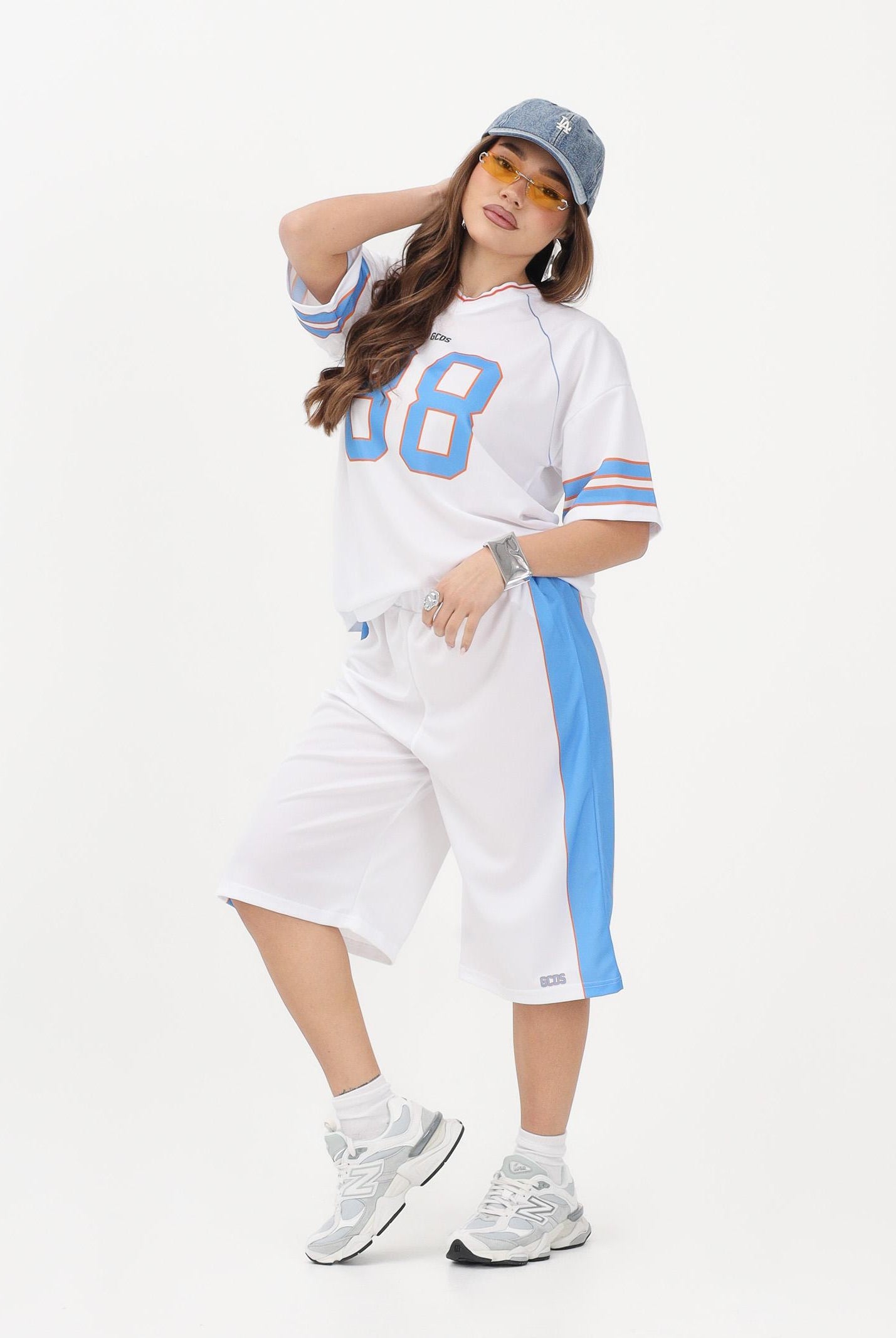 GCDS T-shirt a manica corta bianca per donna, ragazzi e bambini stile college C1BJQC709J338 100E GCDS