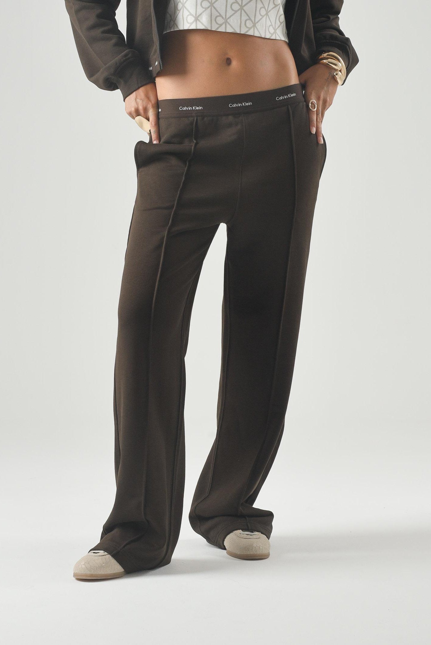 CALVIN KLEIN JEANS Pantaloni Logo Waistband Wide Leg Joggers dark coffee marrone, colore basico marrone, donna. LV047G253G TO2 CALVIN KLEIN JEANS