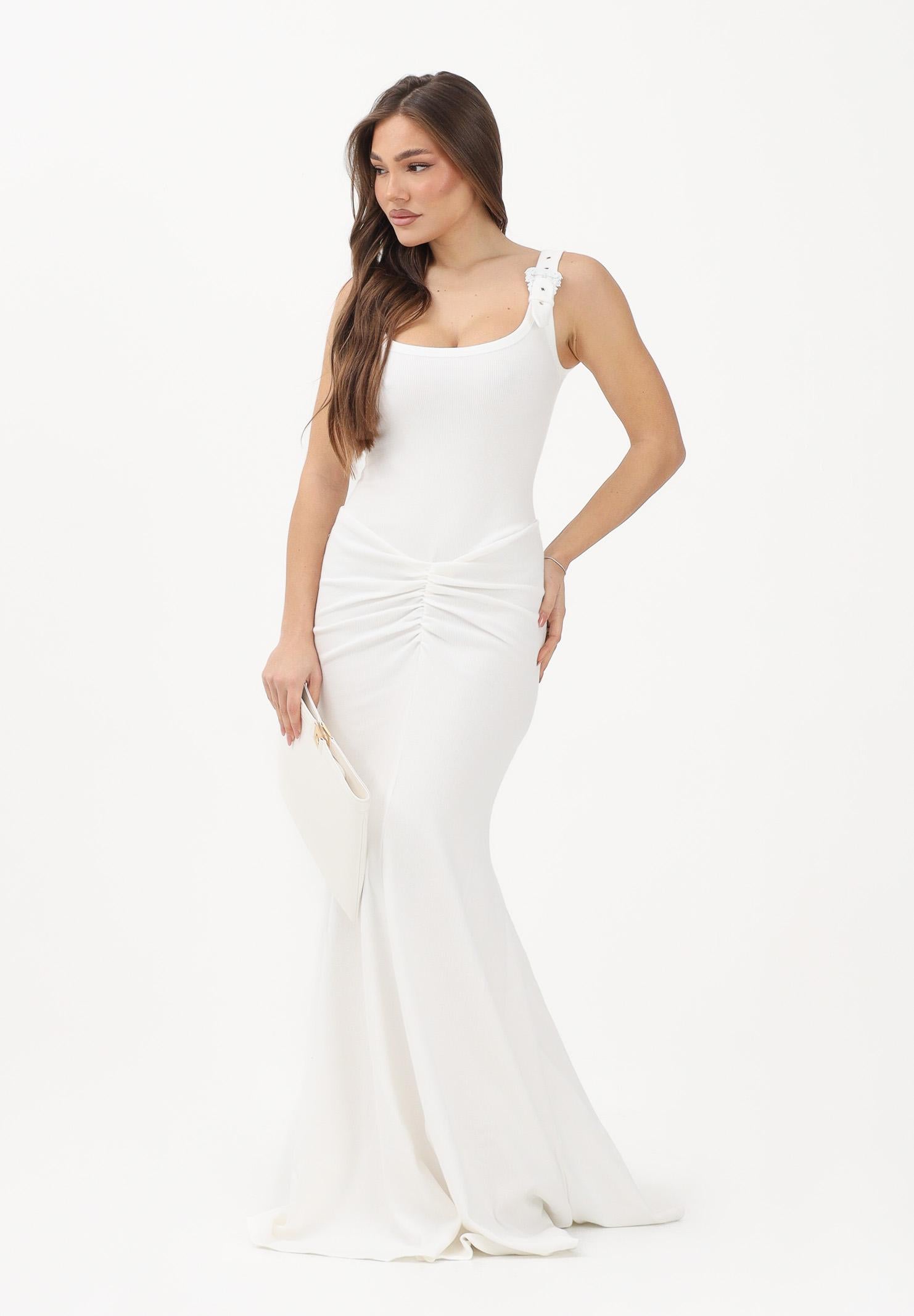 VERSACE JEANS COUTURE Abito lungo bianco da donna con fibbie Baroque 80HAO970J0198 039 VERSACE JEANS COUTURE