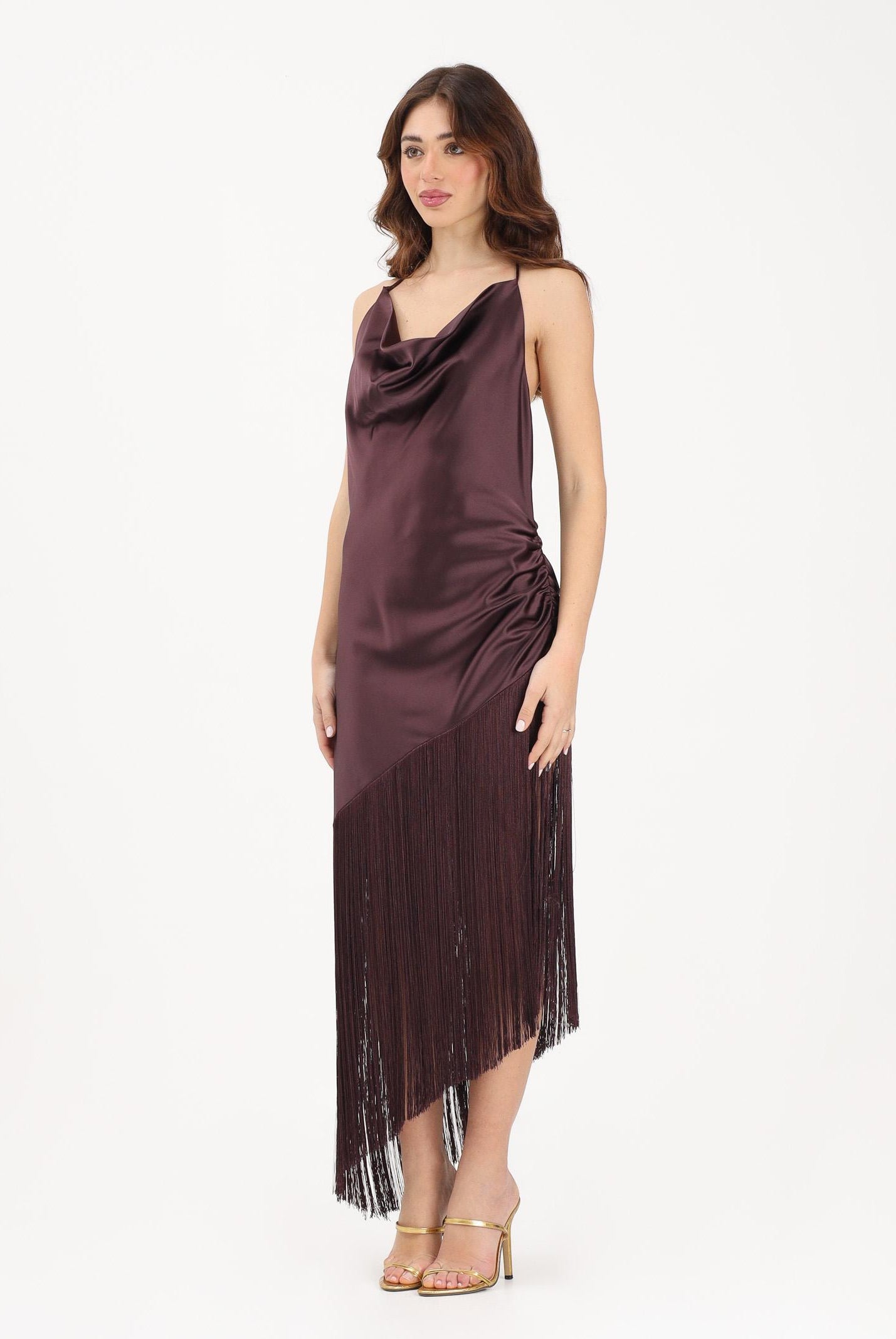 PINKO Abito midi bordeaux da donna in satin con frange 106430A33D R57 PINKO