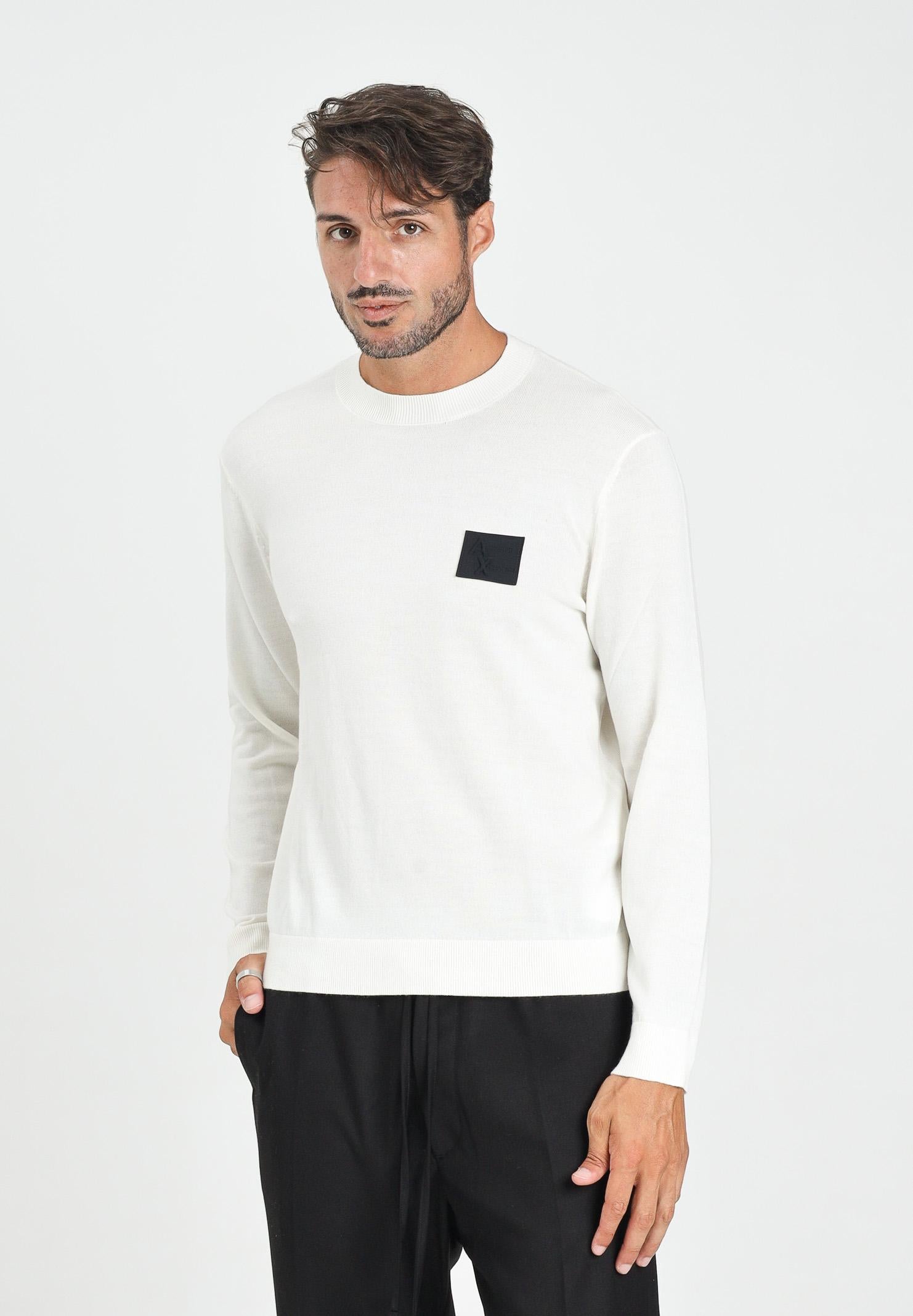 ARMANI EXCHANGE Maglioncino girocollo panna da uomo con patch logo XM001329AF11982 U0009 ARMANI EXCHANGE