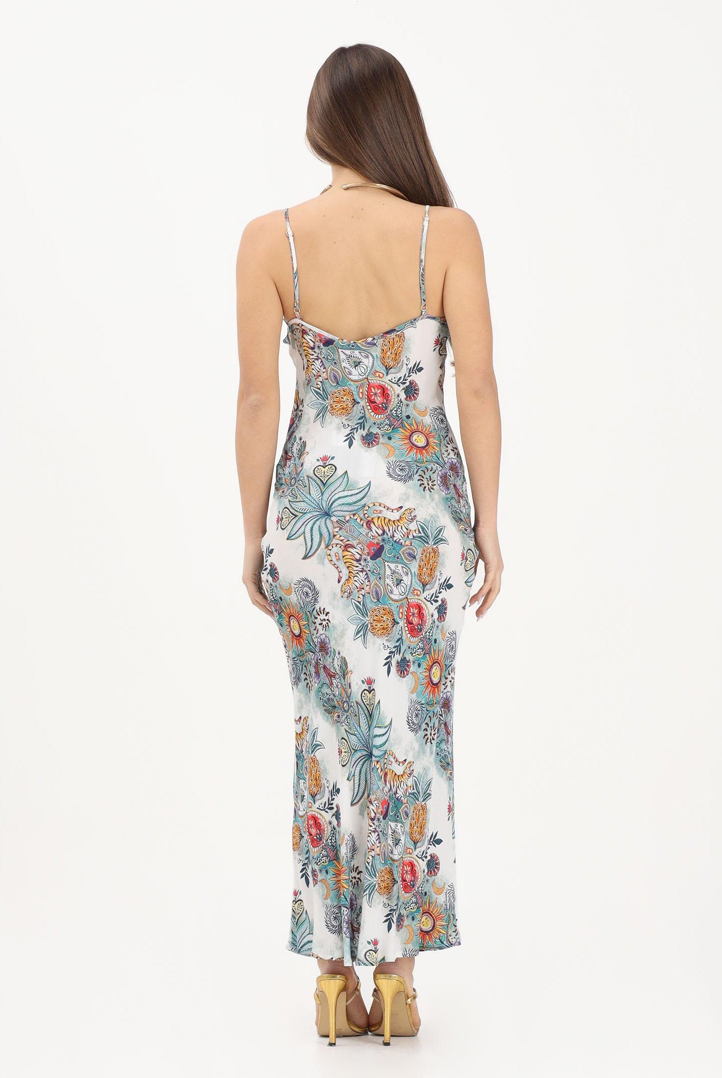 JUST CAVALLI Abito midi panna da donna con fantasia multicolore 80PAO925NS837 217 JUST CAVALLI